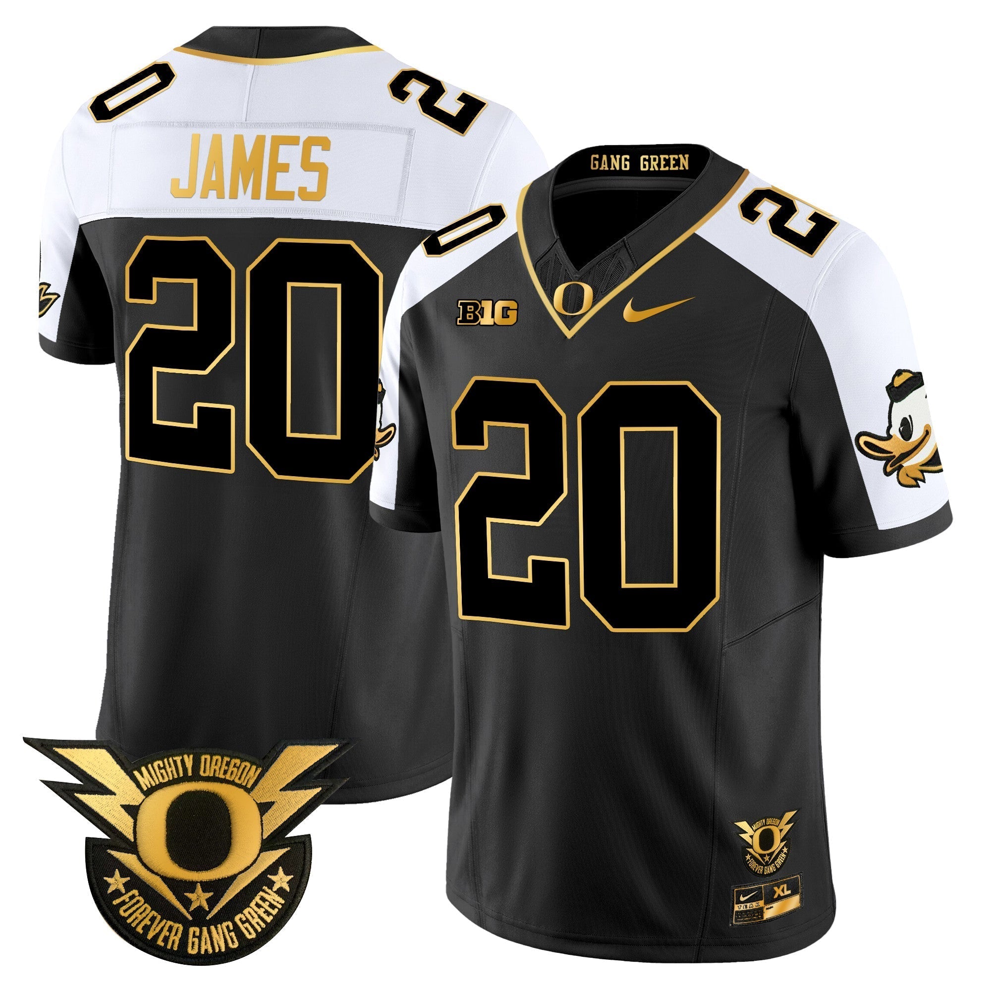Men Oregon Ducks 2024 Forever Gang Green & BIG Patch Gold Vapor Limited Jersey - All Stitched