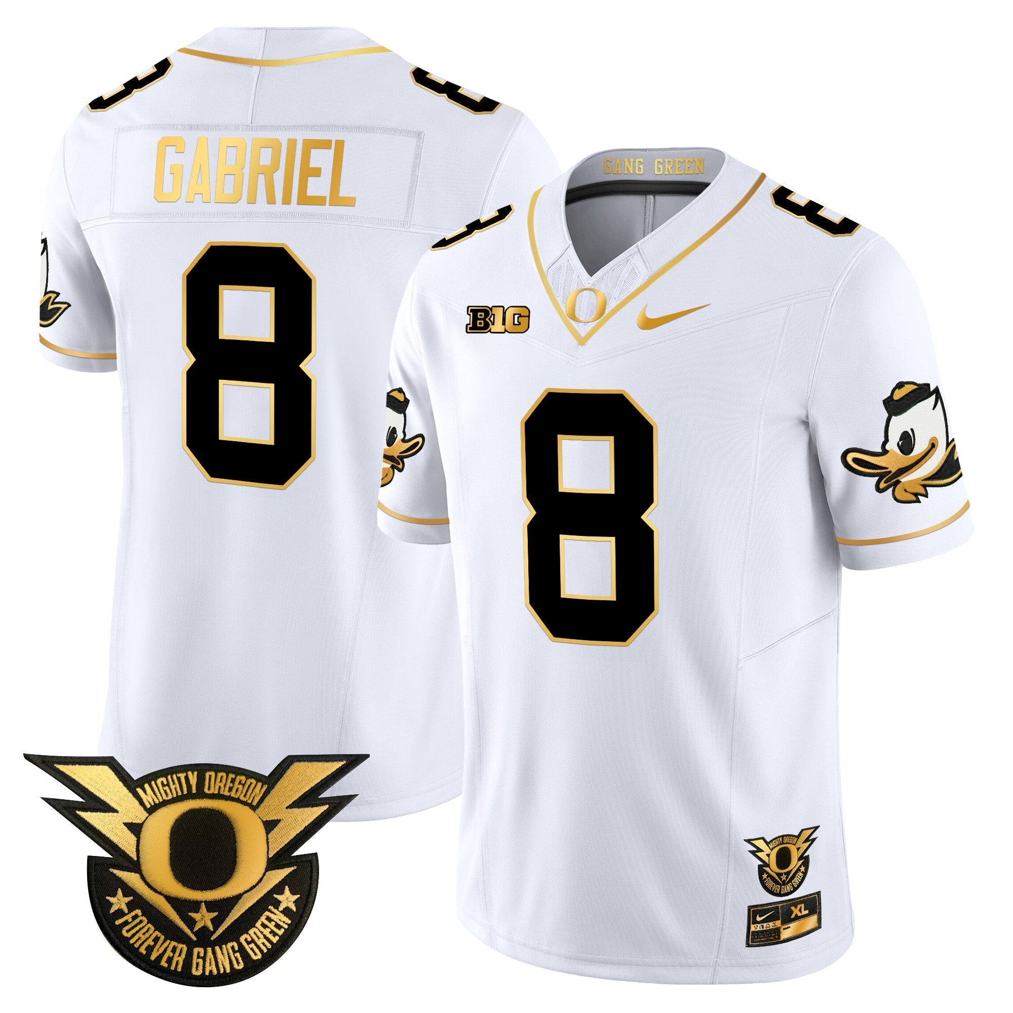 Men Oregon Ducks 2024 Forever Gang Green & BIG Patch Gold Vapor Limited Jersey - All Stitched
