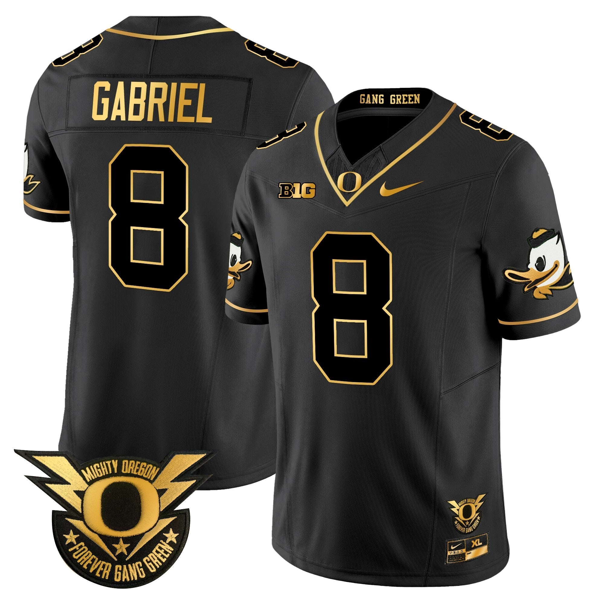 Men Oregon Ducks 2024 Forever Gang Green & BIG Patch Gold Vapor Limited Jersey - All Stitched