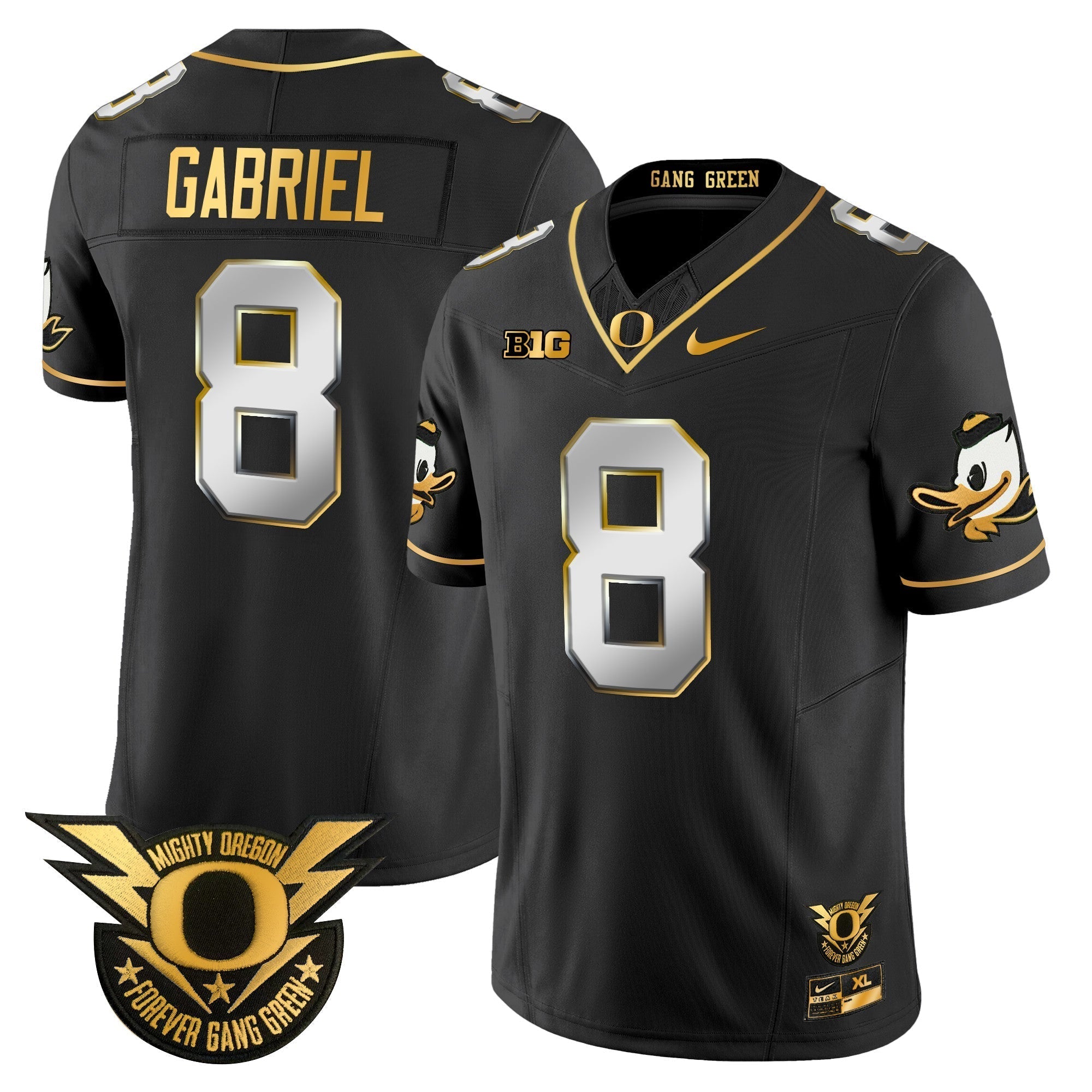 Men Oregon Ducks 2024 Forever Gang Green & BIG Patch Gold Vapor Limited Jersey - All Stitched
