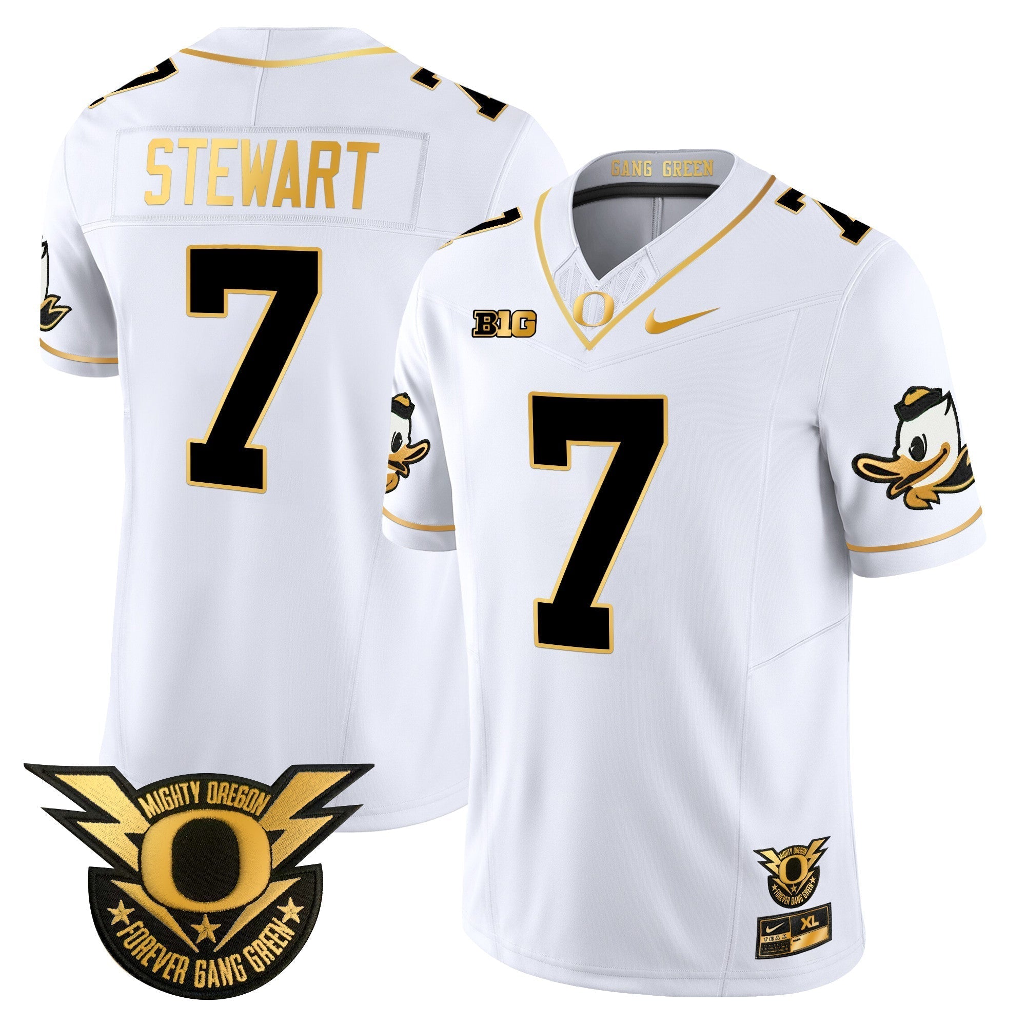 Men Oregon Ducks 2024 Forever Gang Green & BIG Patch Gold Vapor Limited Jersey - All Stitched