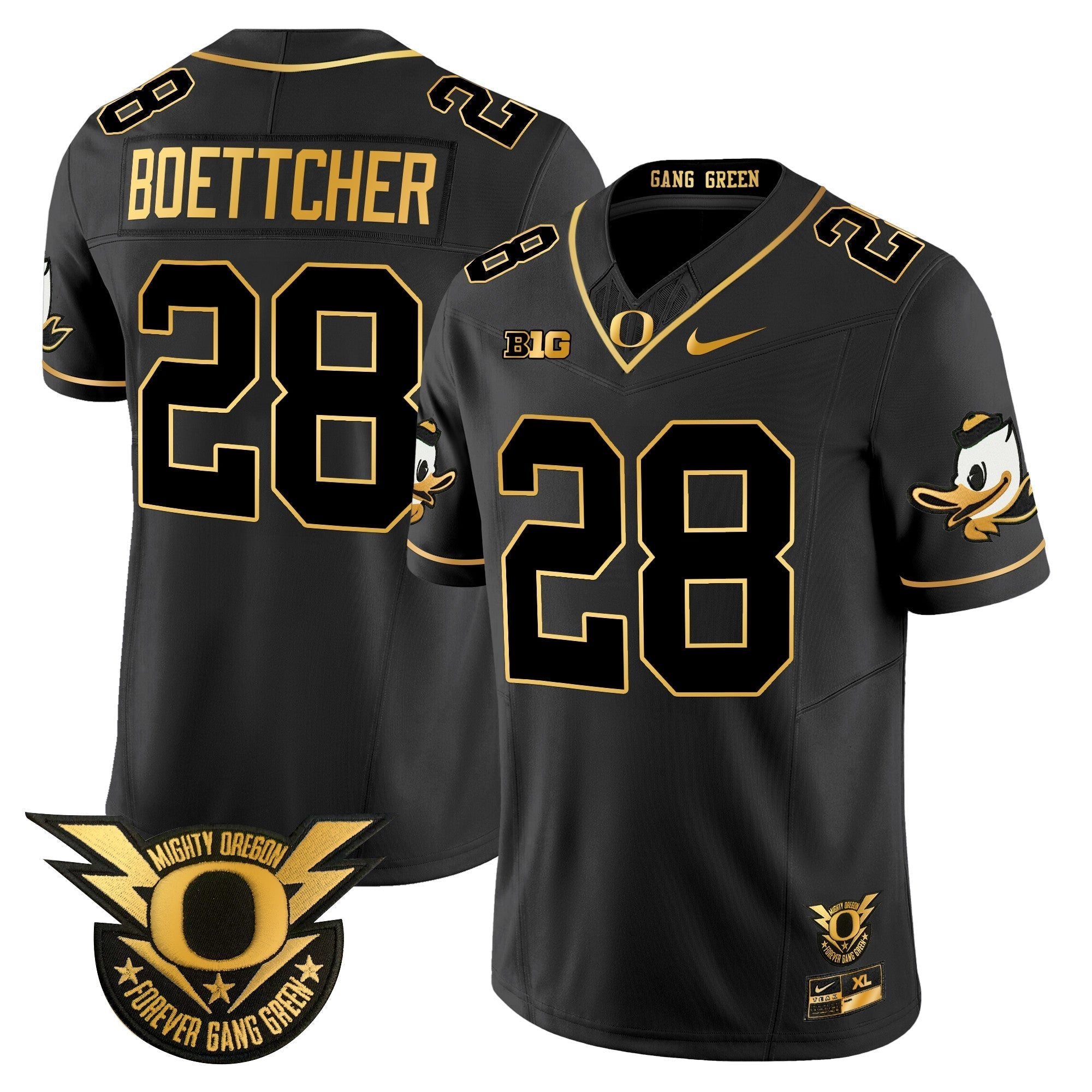 Men Oregon Ducks 2024 Forever Gang Green & BIG Patch Gold Vapor Limited Jersey - All Stitched