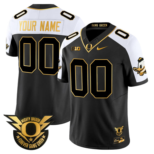 Custom Oregon Ducks 2024 Forever Gang Green & BIG Patch Gold Vapor Limited Jersey - All Stitched