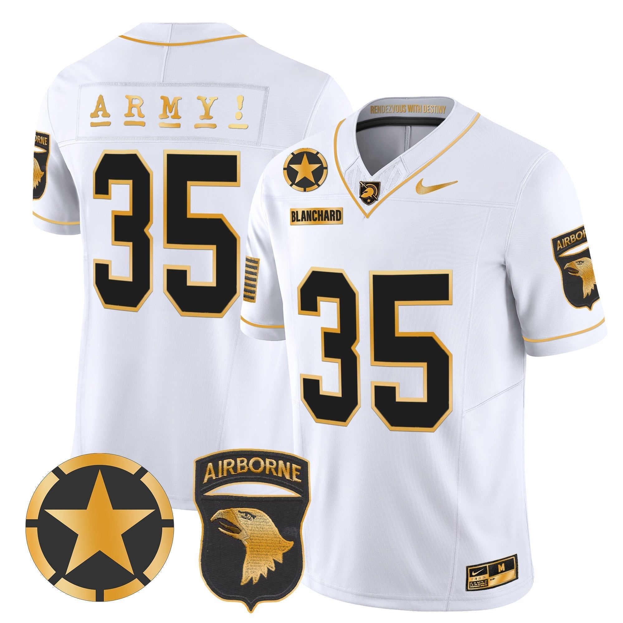 Men Army Black Knights 101st Airborne Division Patch 2024 Gold Vapor Limited Jersey - All Stitched