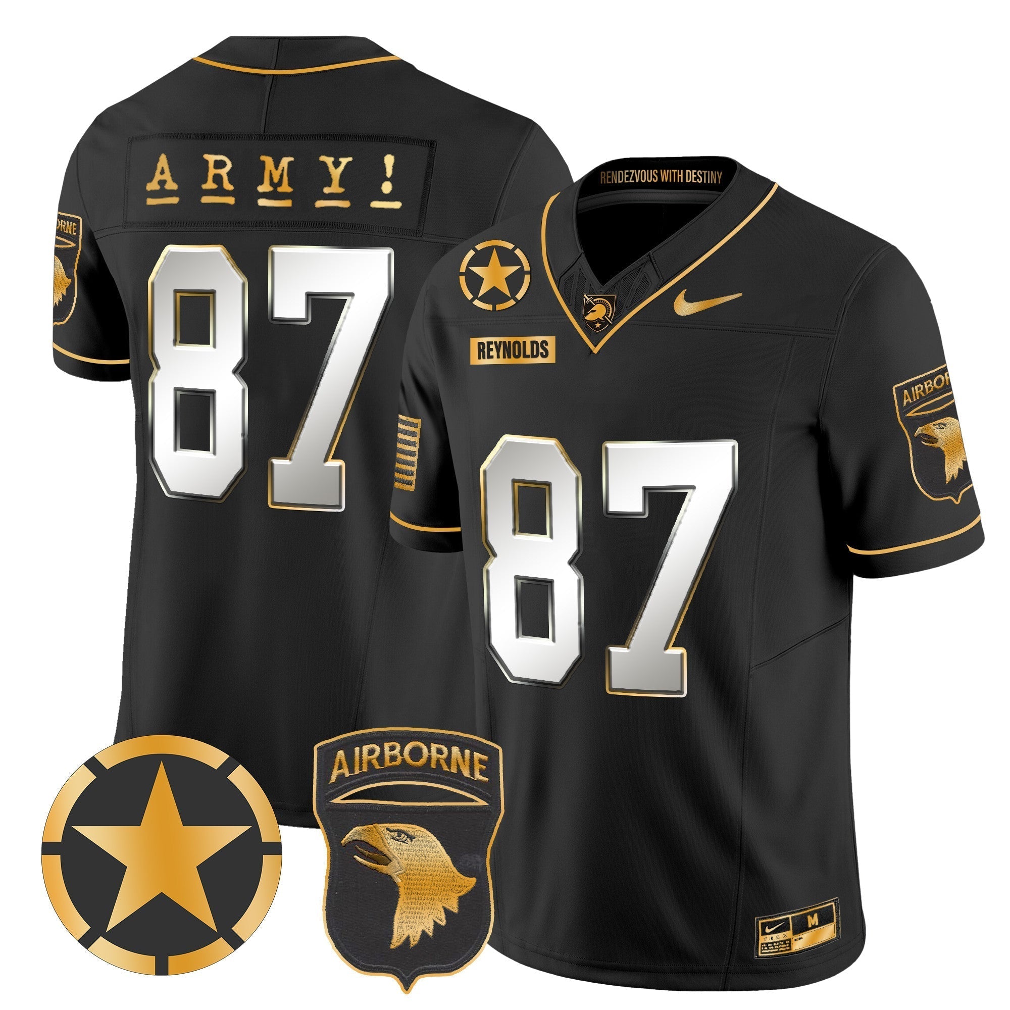 Men Army Black Knights 101st Airborne Division Patch 2024 Gold Vapor Limited Jersey - All Stitched