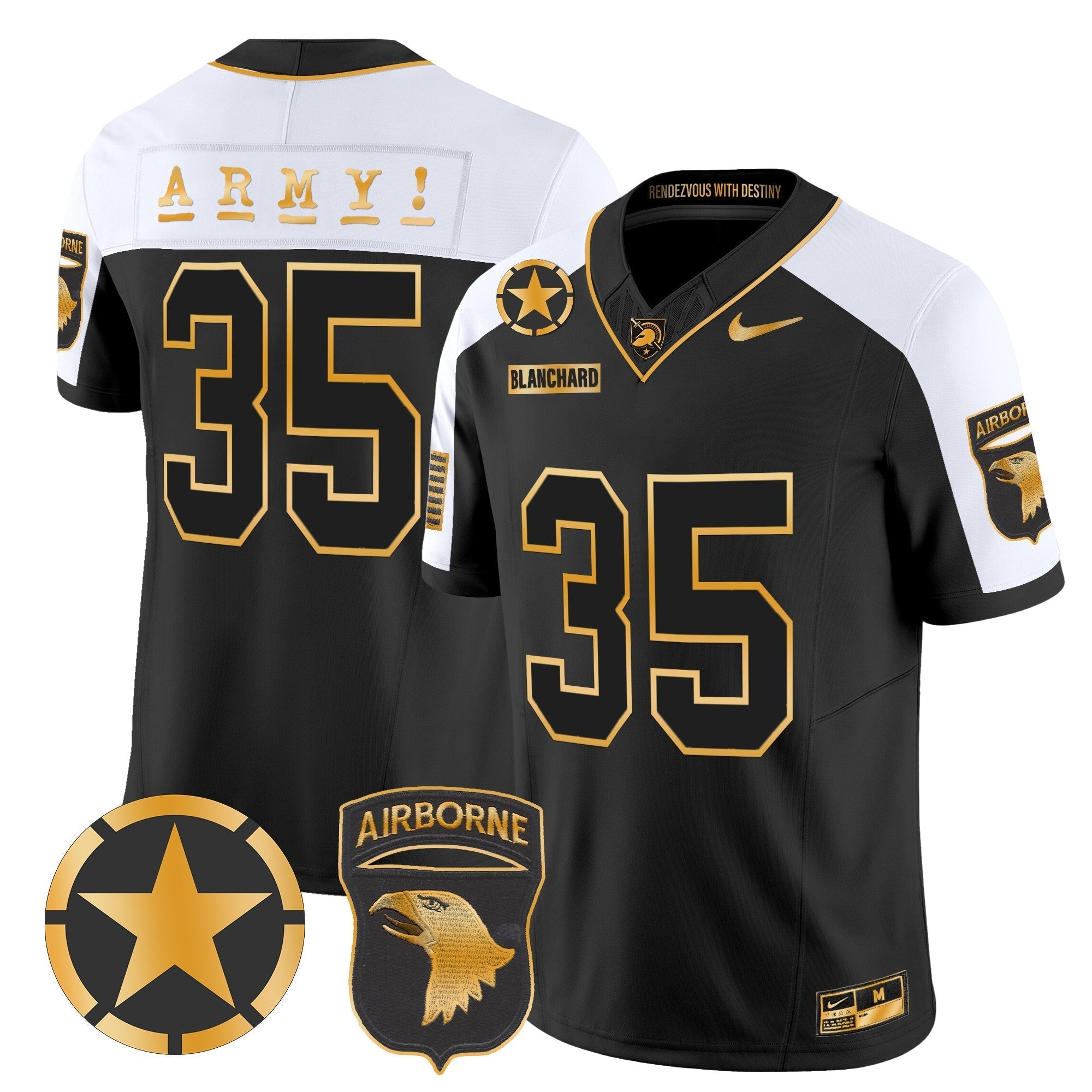 Men Army Black Knights 101st Airborne Division Patch 2024 Gold Vapor Limited Jersey - All Stitched