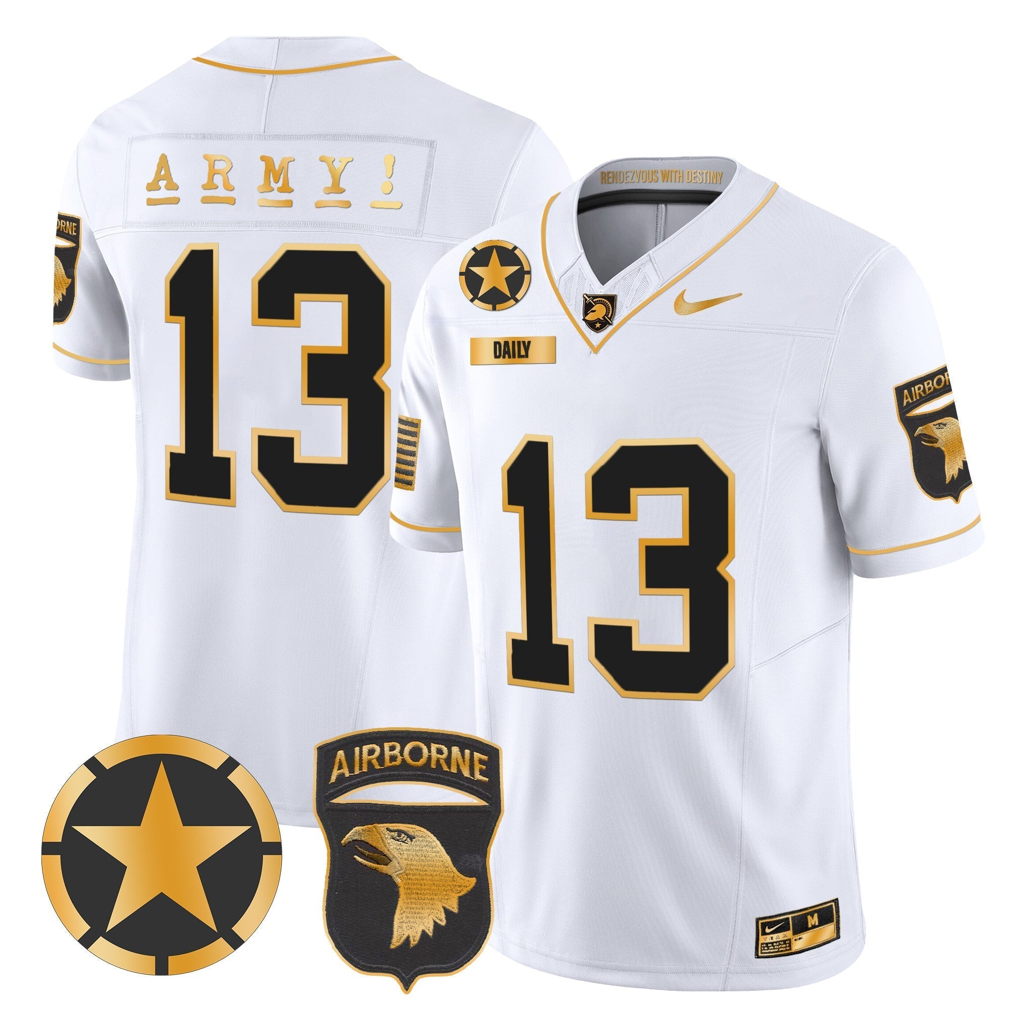 Men Army Black Knights 101st Airborne Division Patch 2024 Gold Vapor Limited Jersey - All Stitched