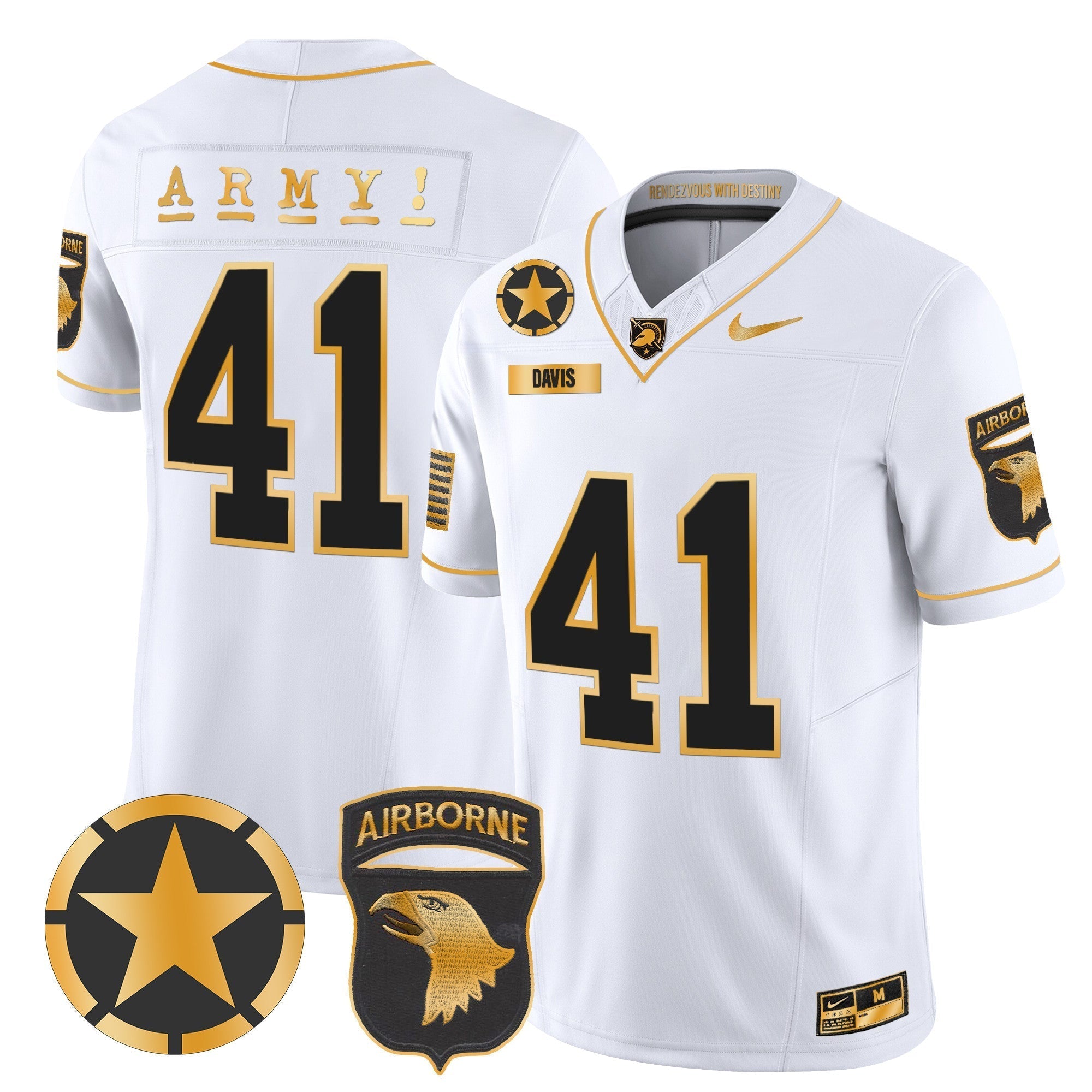 Men Army Black Knights 101st Airborne Division Patch 2024 Gold Vapor Limited Jersey - All Stitched