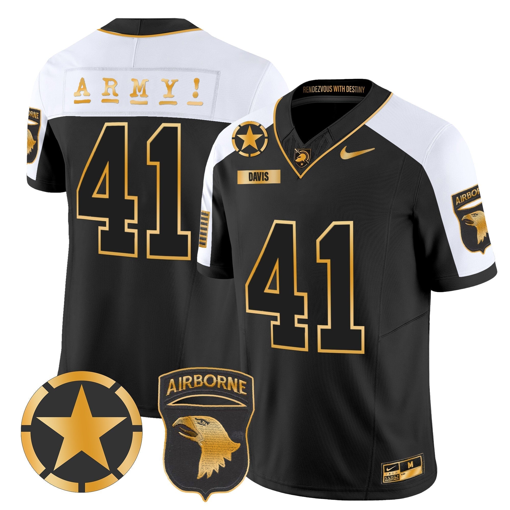 Men Army Black Knights 101st Airborne Division Patch 2024 Gold Vapor Limited Jersey - All Stitched