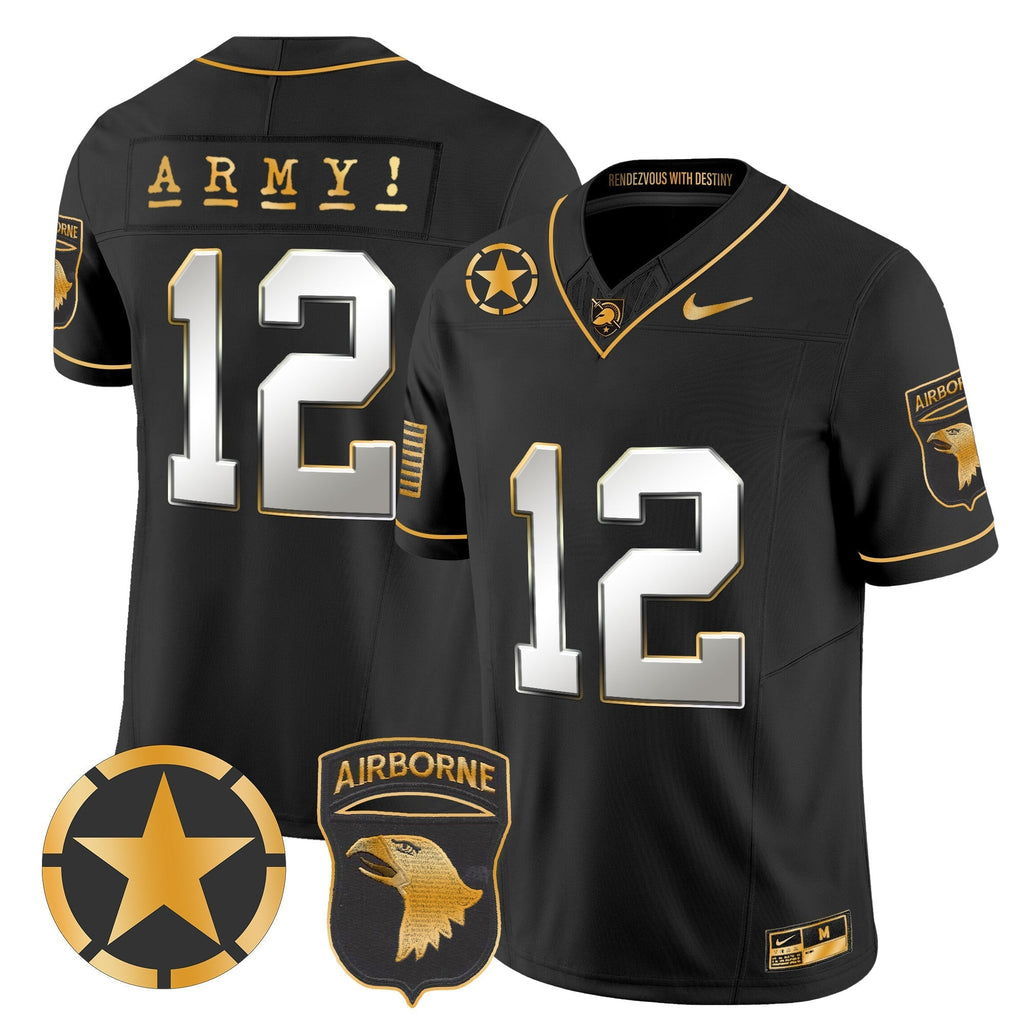Men Army Black Knights 101st Airborne Division Patch 2024 Gold Vapor Limited Jersey - All Stitched