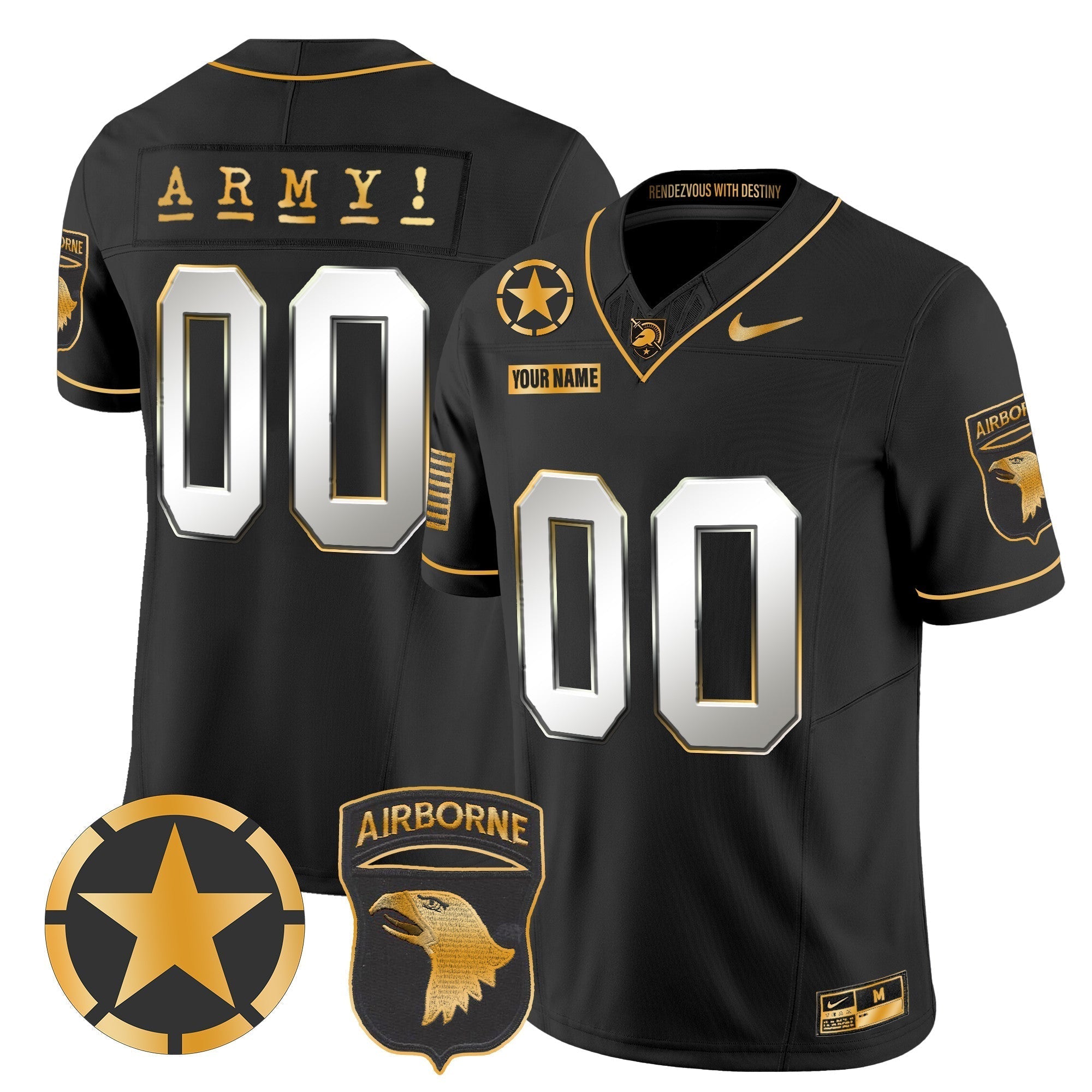 Custom Army Black Knights 101st Airborne Division Patch 2024 Gold Vapor Limited Jersey - All Stitched