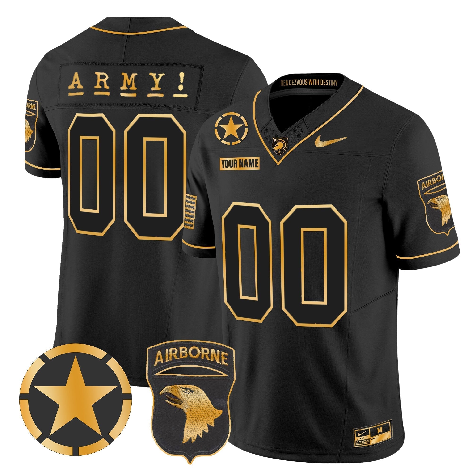 Custom Army Black Knights 101st Airborne Division Patch 2024 Gold Vapor Limited Jersey - All Stitched