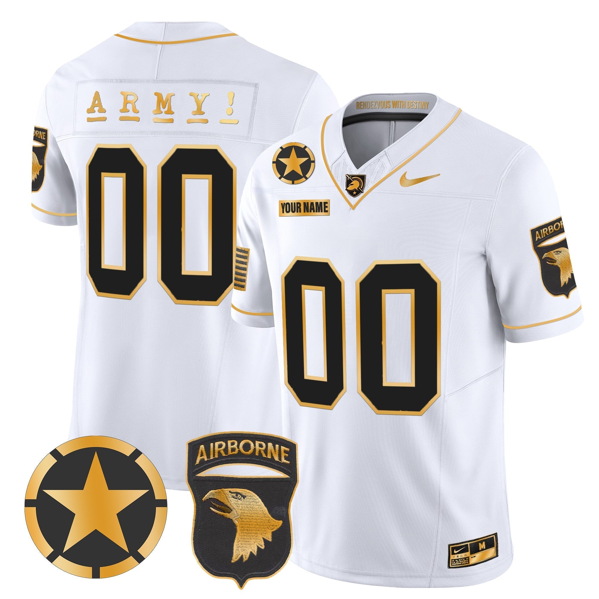 Custom Army Black Knights 101st Airborne Division Patch 2024 Gold Vapor Limited Jersey - All Stitched