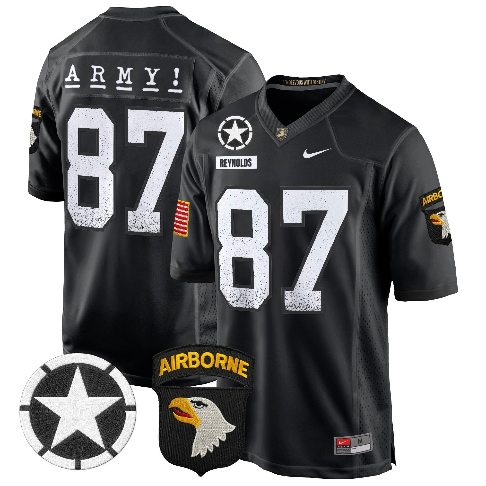 Men Army Black Knights 101st Airborne Division Patch 2024 Game Jersey - All Stitched