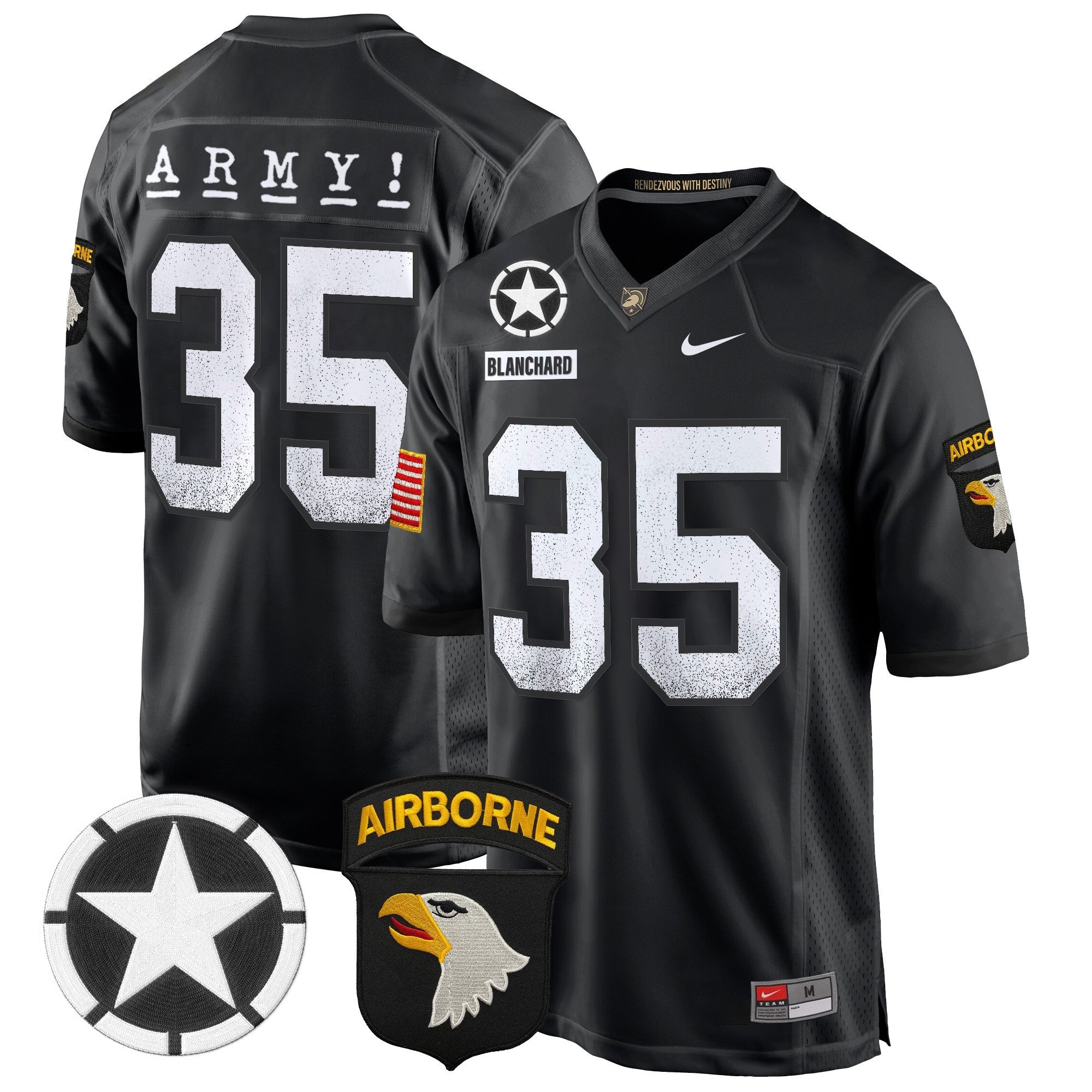 Men Army Black Knights 101st Airborne Division Patch 2024 Game Jersey - All Stitched