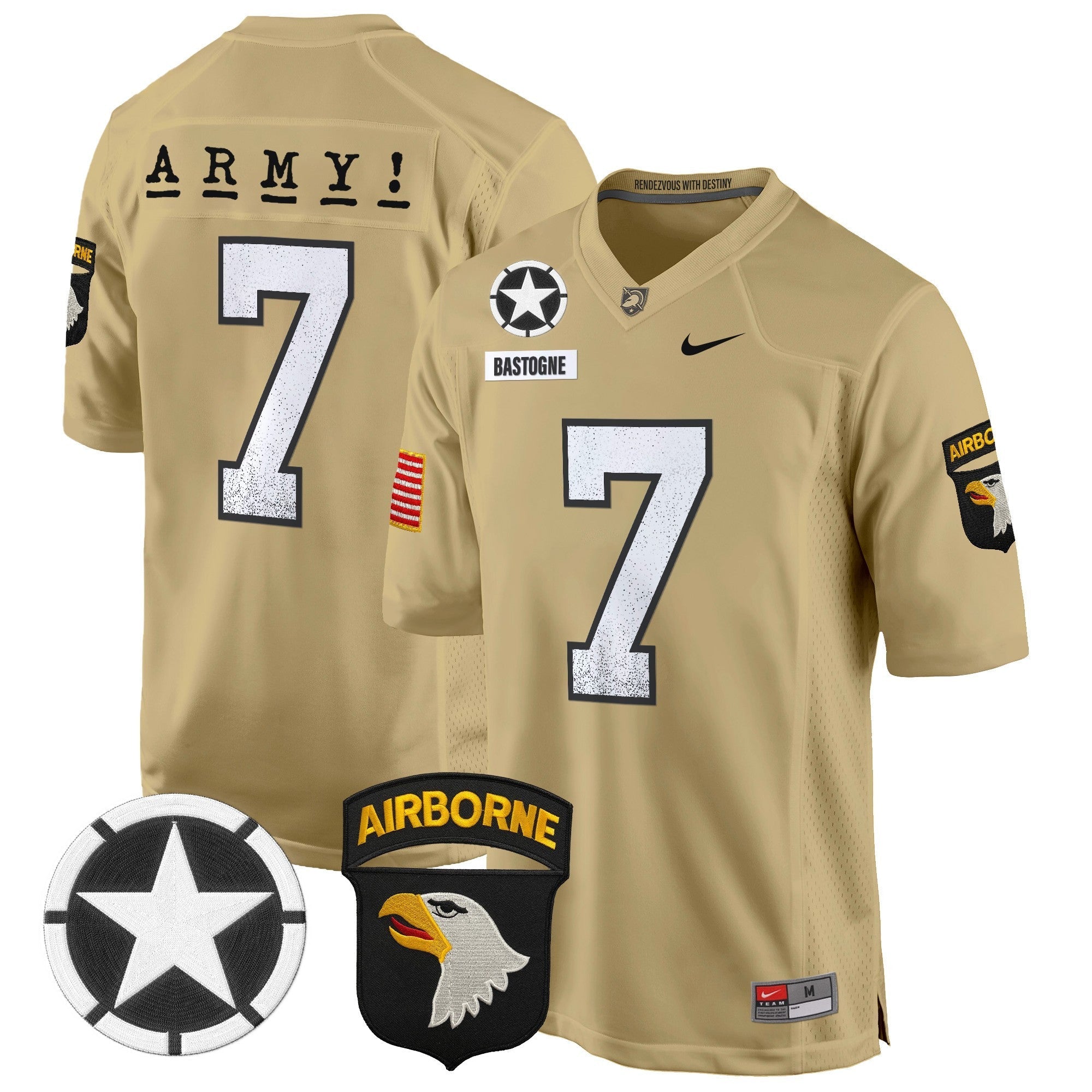 Men Army Black Knights 101st Airborne Division Patch 2024 Game Jersey - All Stitched