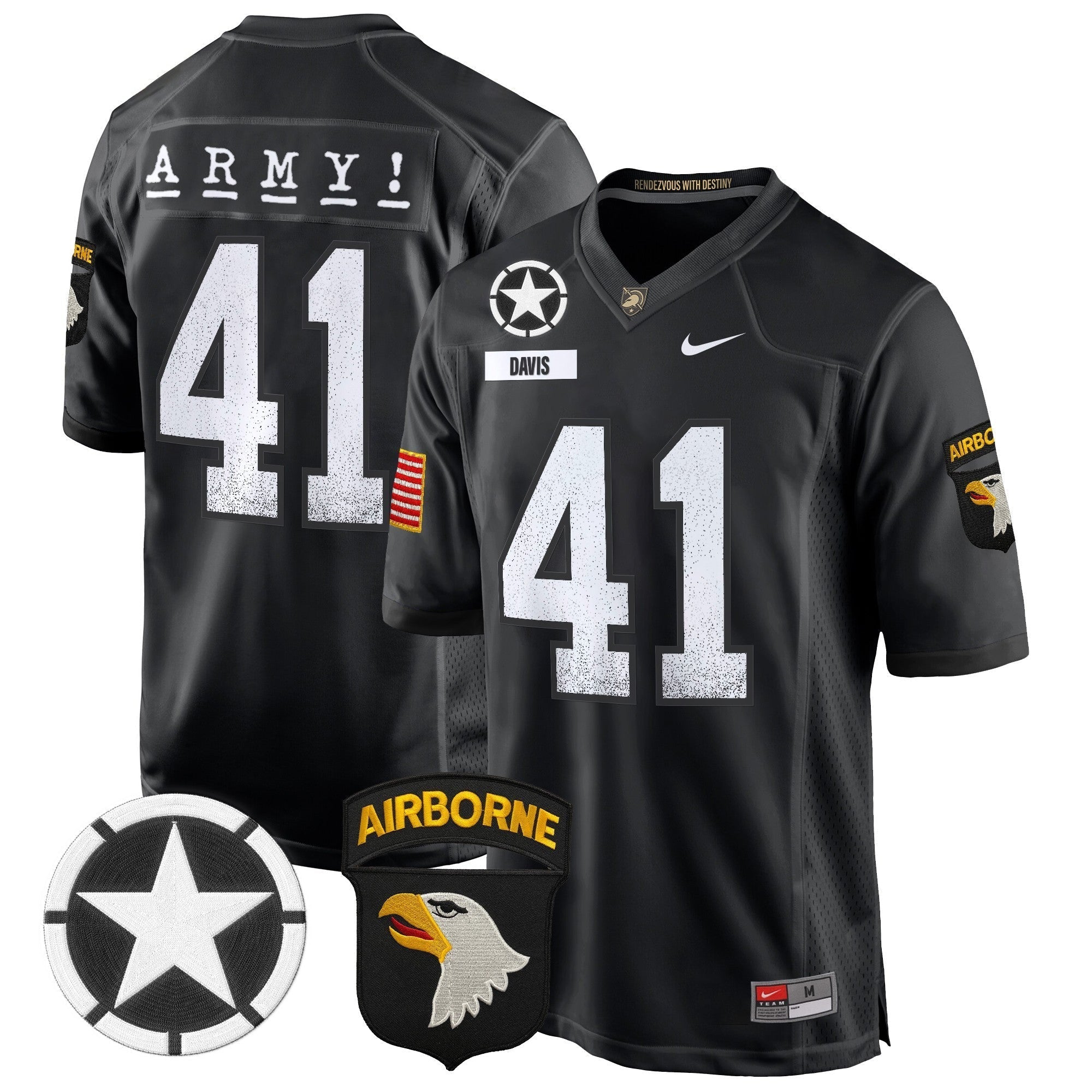 Men Army Black Knights 101st Airborne Division Patch 2024 Game Jersey - All Stitched