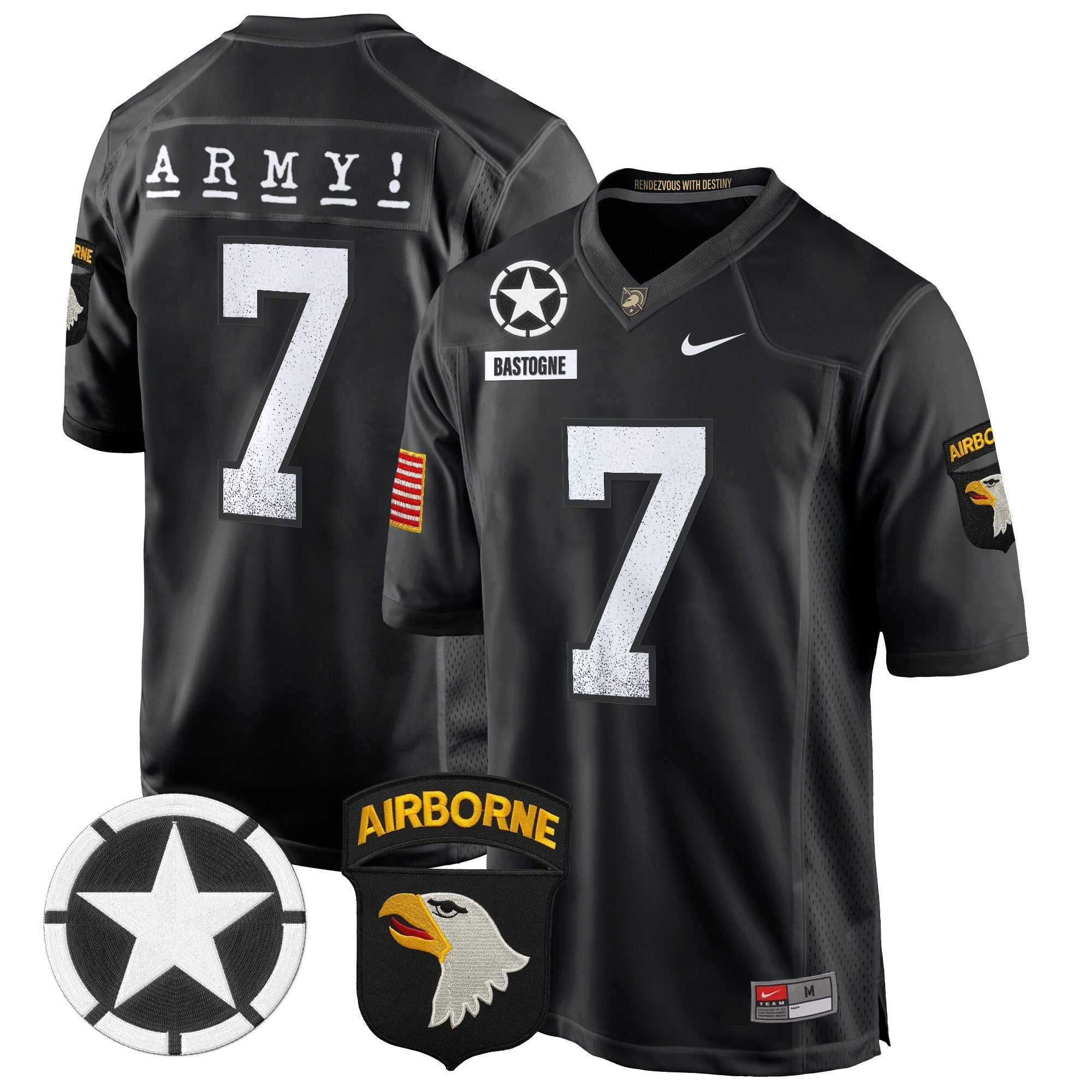 Men Army Black Knights 101st Airborne Division Patch 2024 Game Jersey - All Stitched