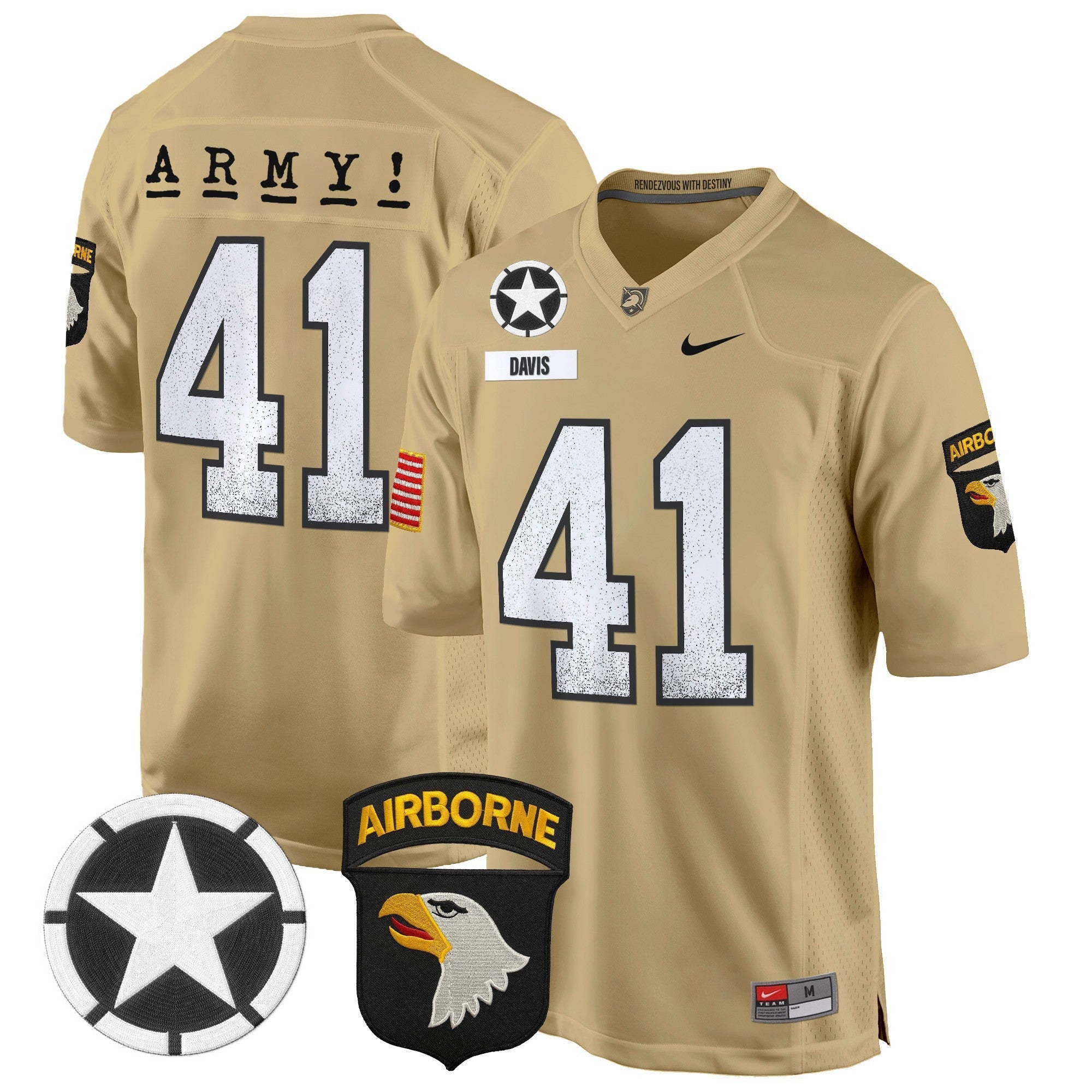 Men Army Black Knights 101st Airborne Division Patch 2024 Game Jersey - All Stitched