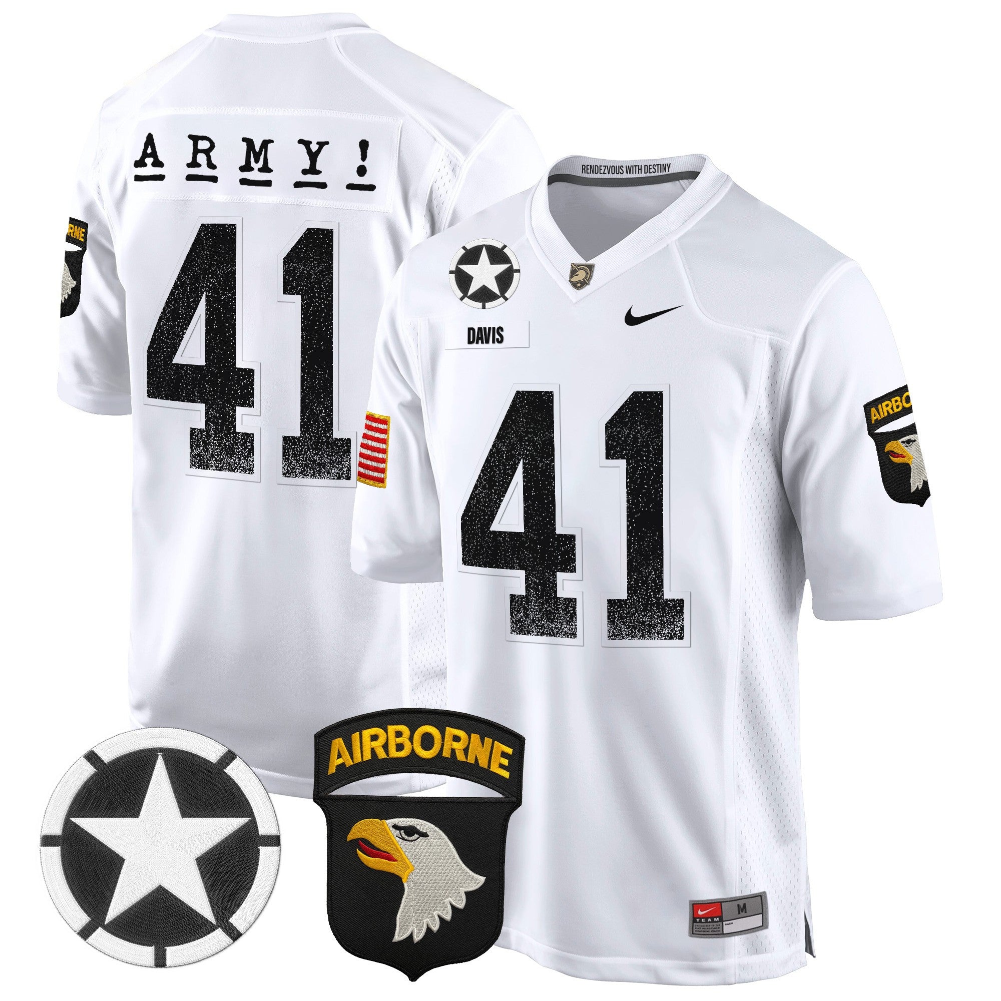 Men Army Black Knights 101st Airborne Division Patch 2024 Game Jersey - All Stitched