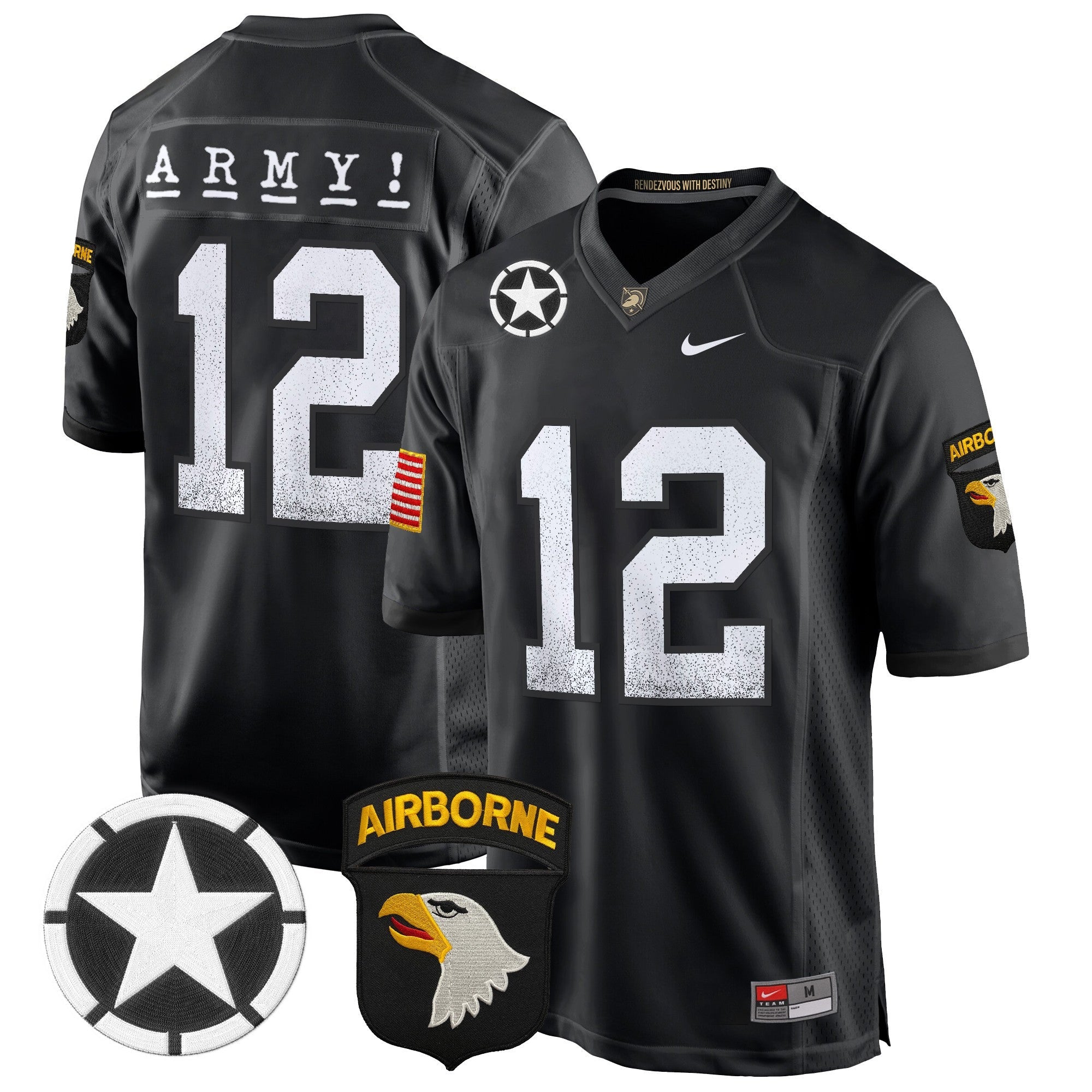 Men Army Black Knights 101st Airborne Division Patch 2024 Game Jersey - All Stitched