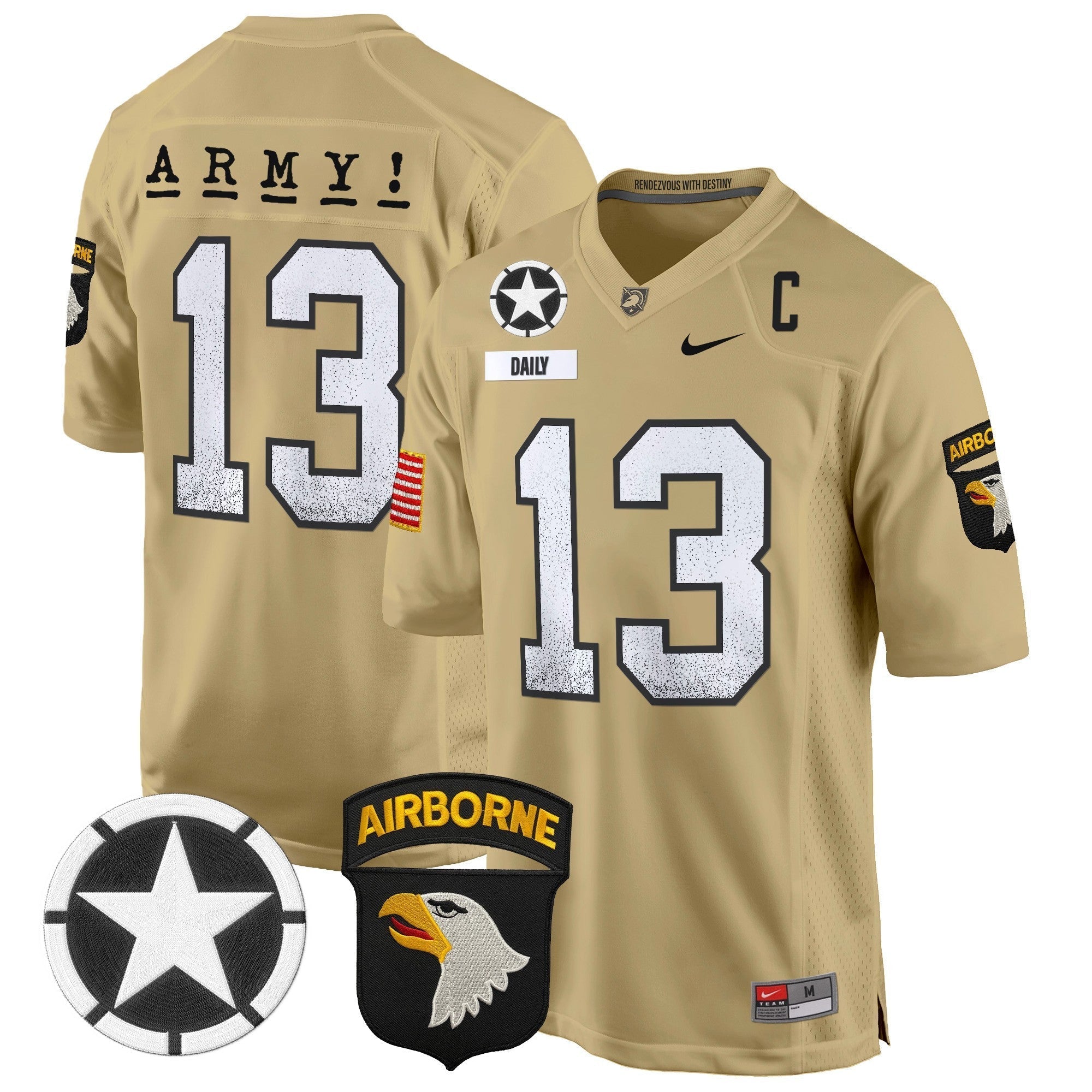 Men Army Black Knights 101st Airborne Division Patch 2024 Game Jersey - All Stitched