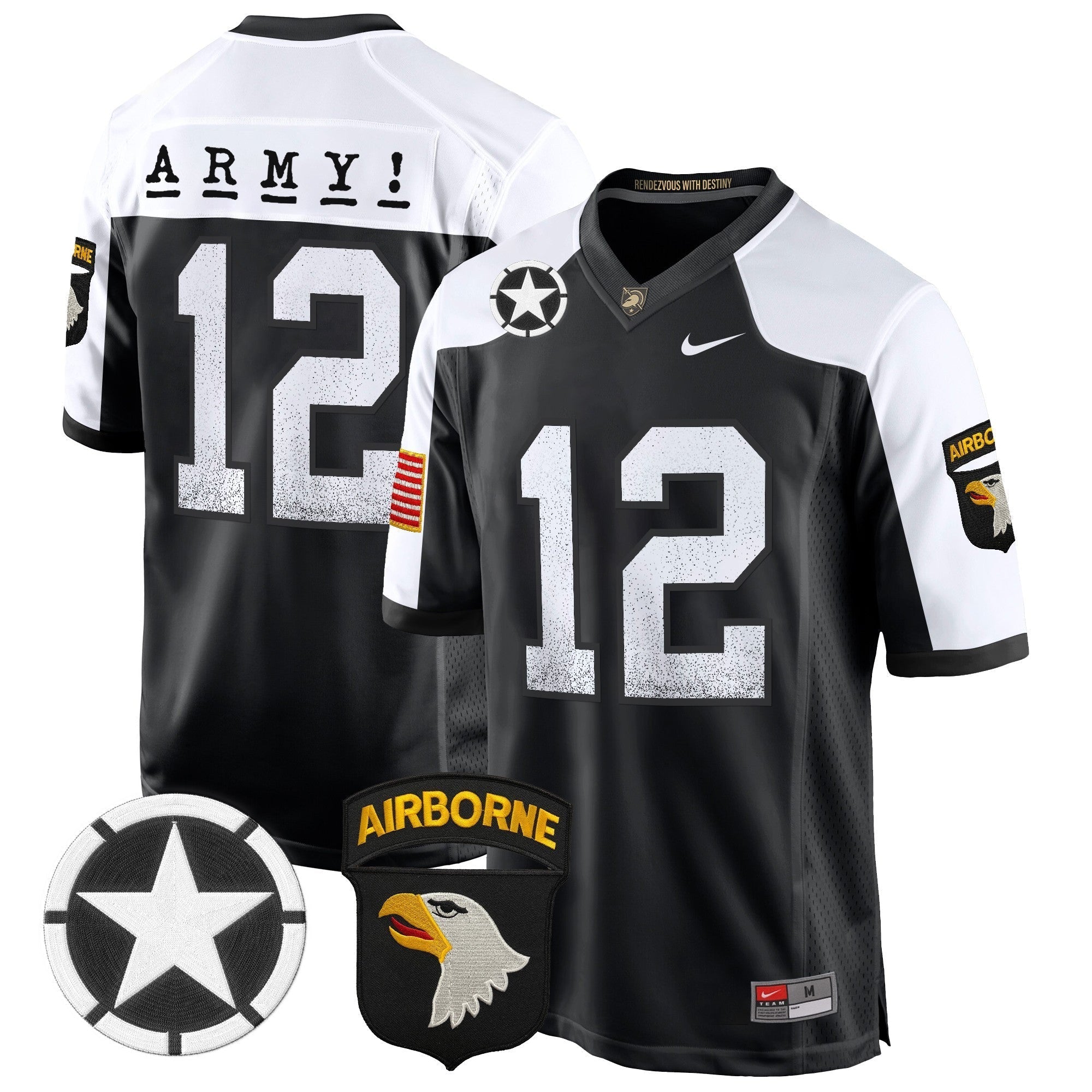 Men Army Black Knights 101st Airborne Division Patch 2024 Game Jersey - All Stitched