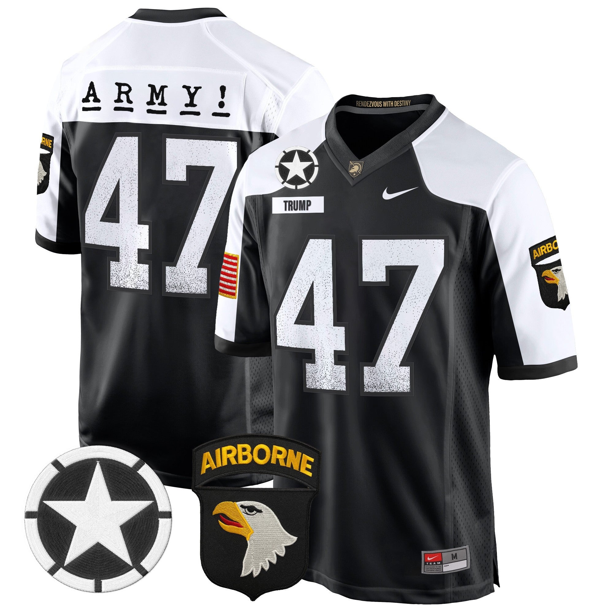 Men Army Black Knights 101st Airborne Division Patch 2024 Game Jersey - All Stitched