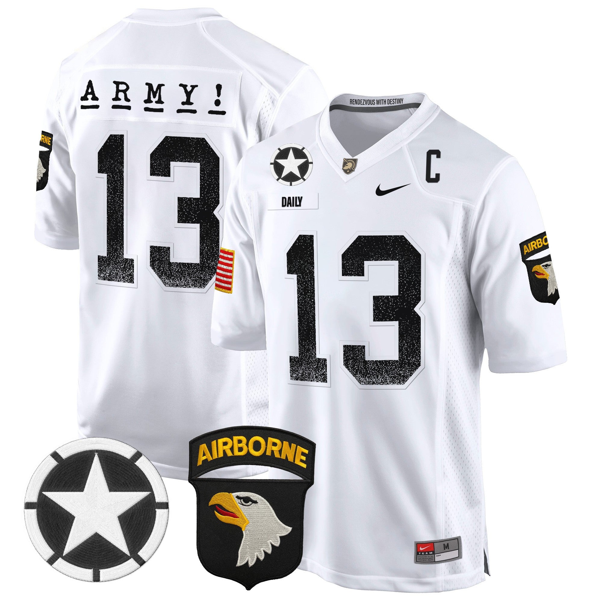 Men Army Black Knights 101st Airborne Division Patch 2024 Game Jersey - All Stitched