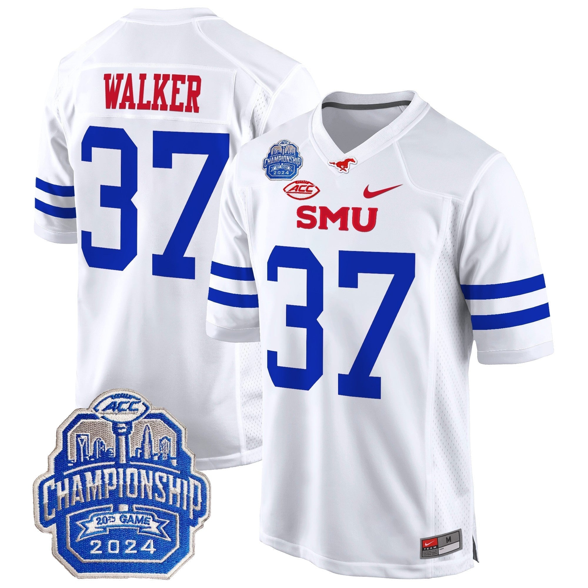 Men SMU Mustangs 2024 ACC Championship Patch Game Jersey - All Stitched