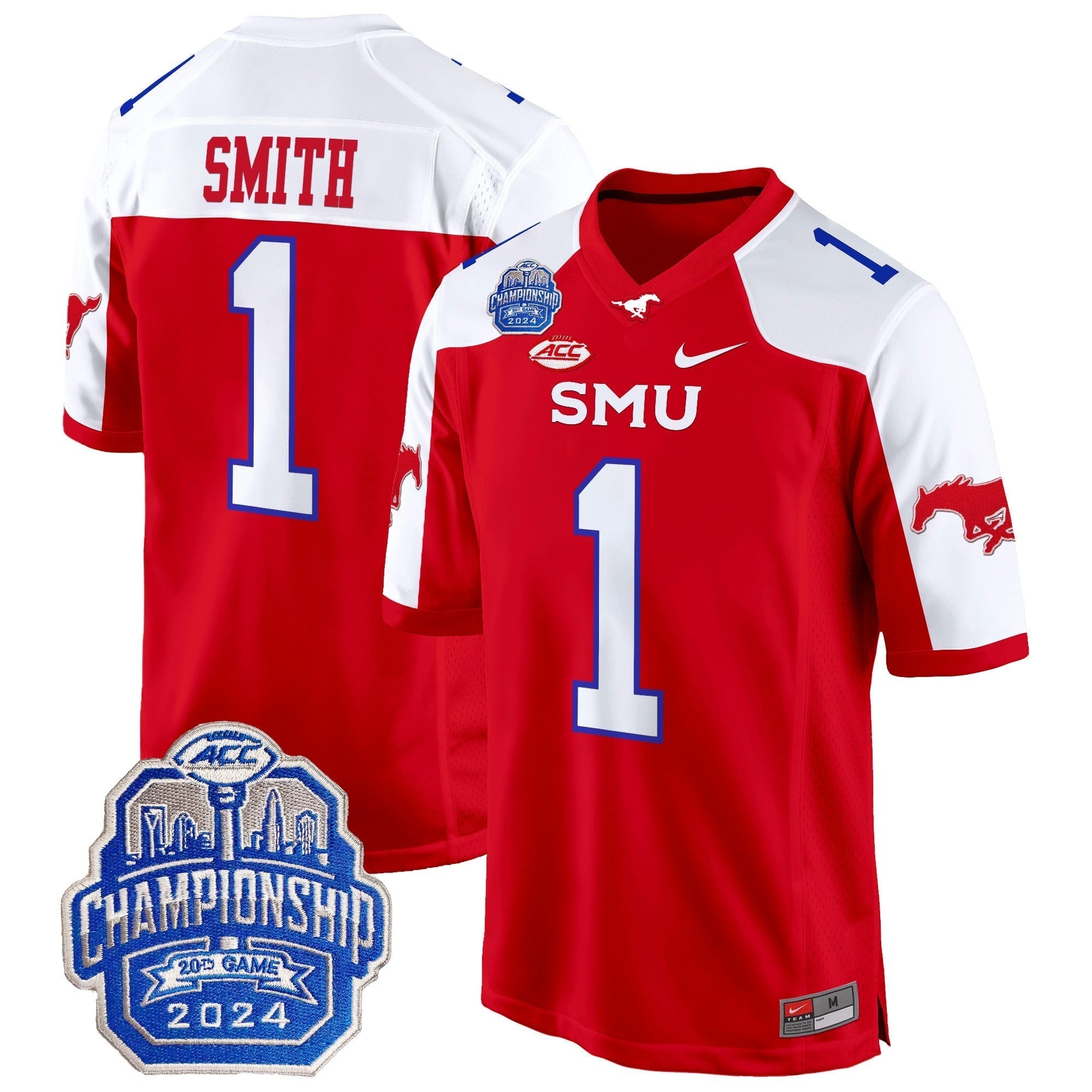 Men SMU Mustangs 2024 ACC Championship Patch Game Jersey - All Stitched