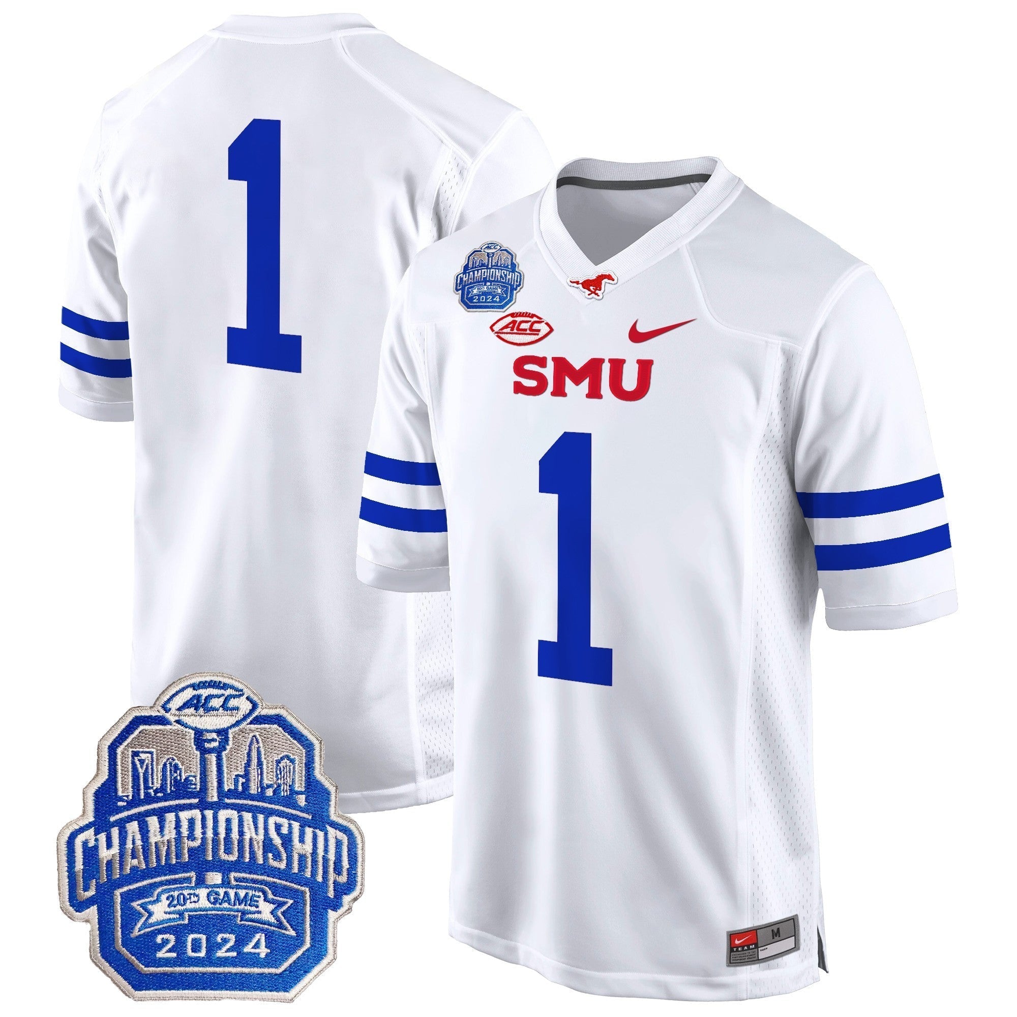 Men SMU Mustangs 2024 ACC Championship Patch Game Jersey - All Stitched