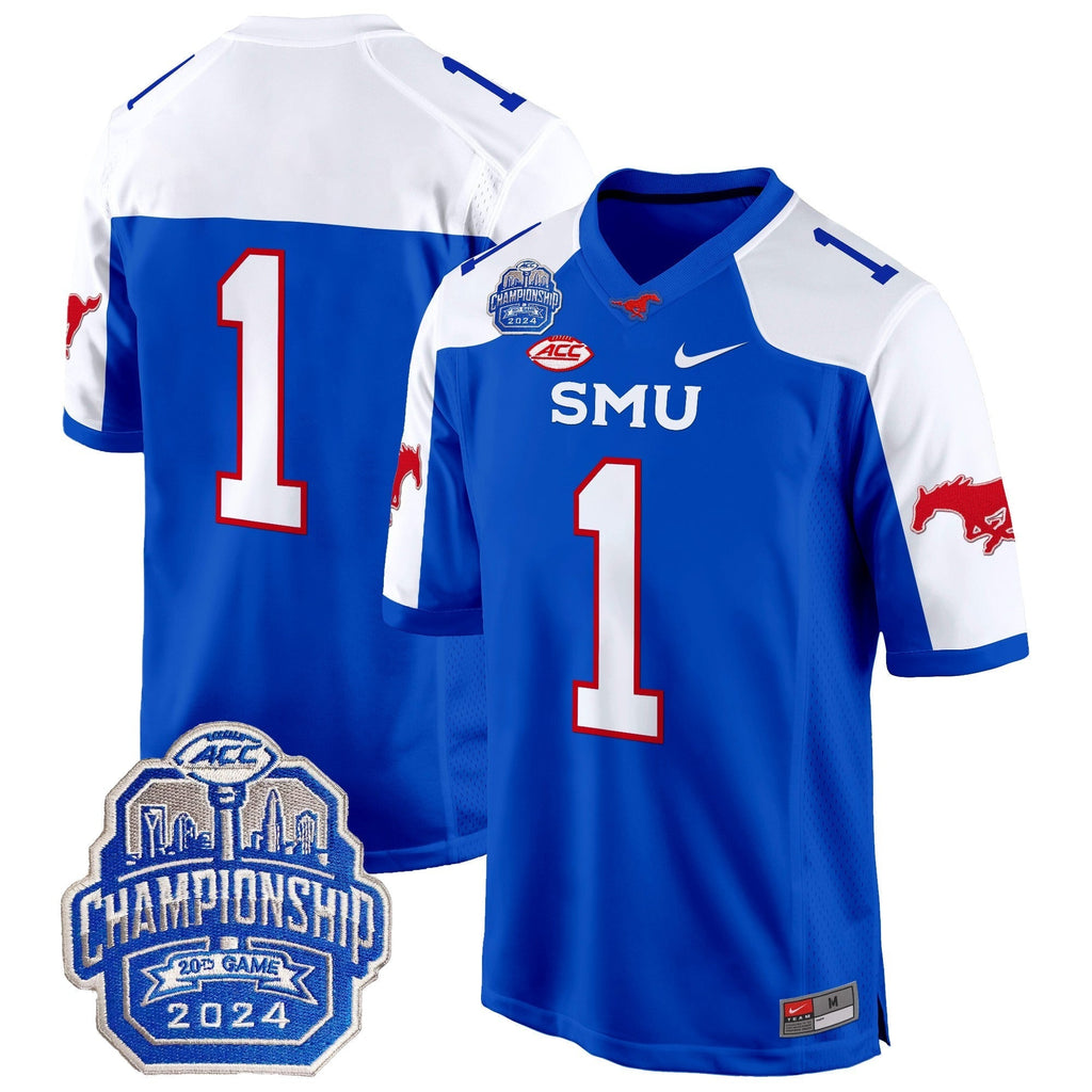 Men SMU Mustangs 2024 ACC Championship Patch Game Jersey - All Stitched