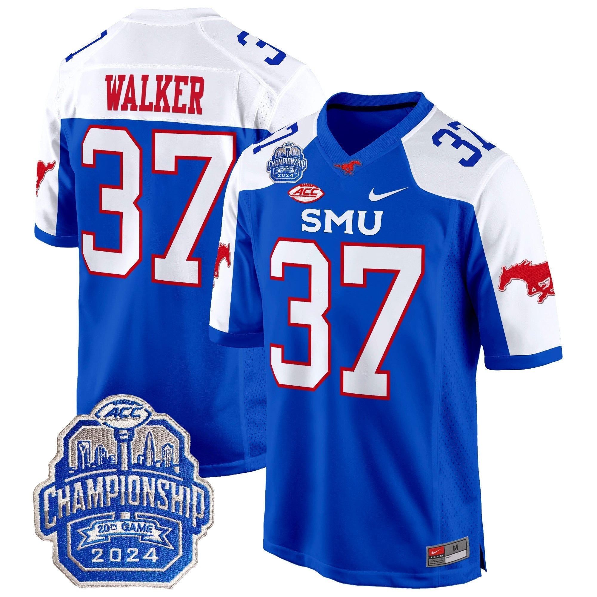 Men SMU Mustangs 2024 ACC Championship Patch Game Jersey - All Stitched