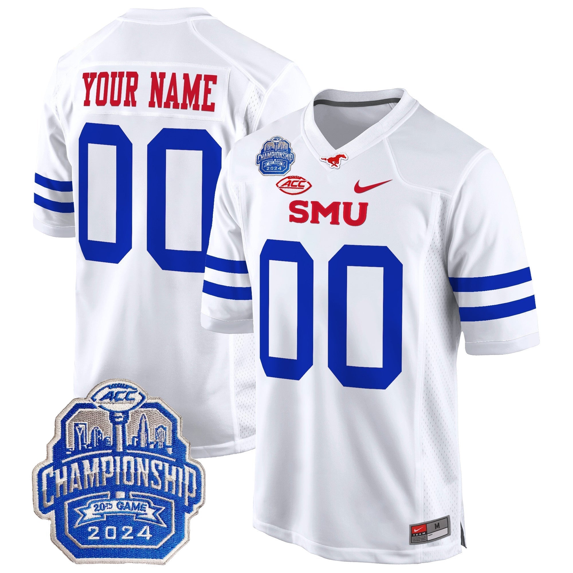 Custom SMU Mustangs 2024 ACC Championship Patch Game Jersey - All Stitched