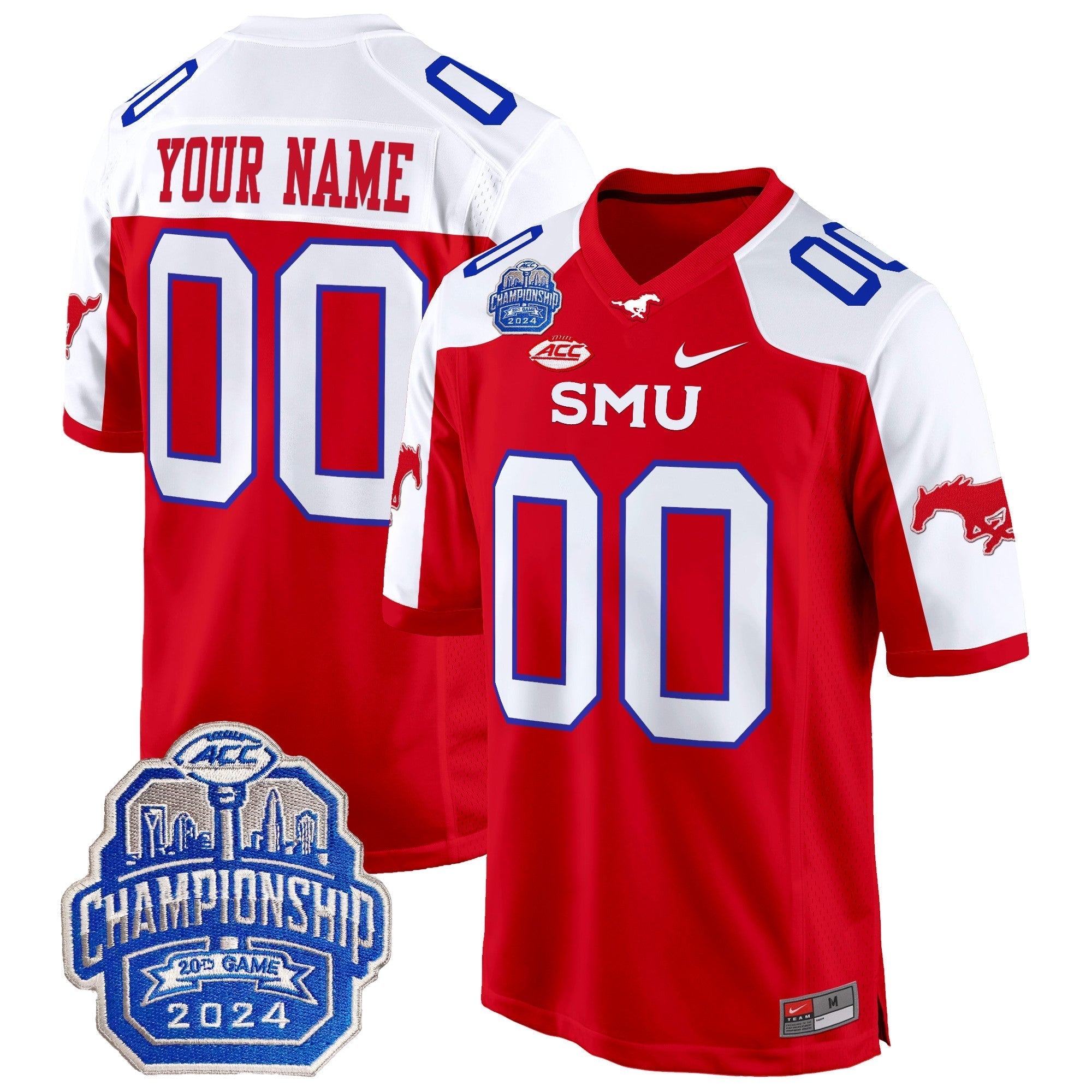 Custom SMU Mustangs 2024 ACC Championship Patch Game Jersey - All Stitched
