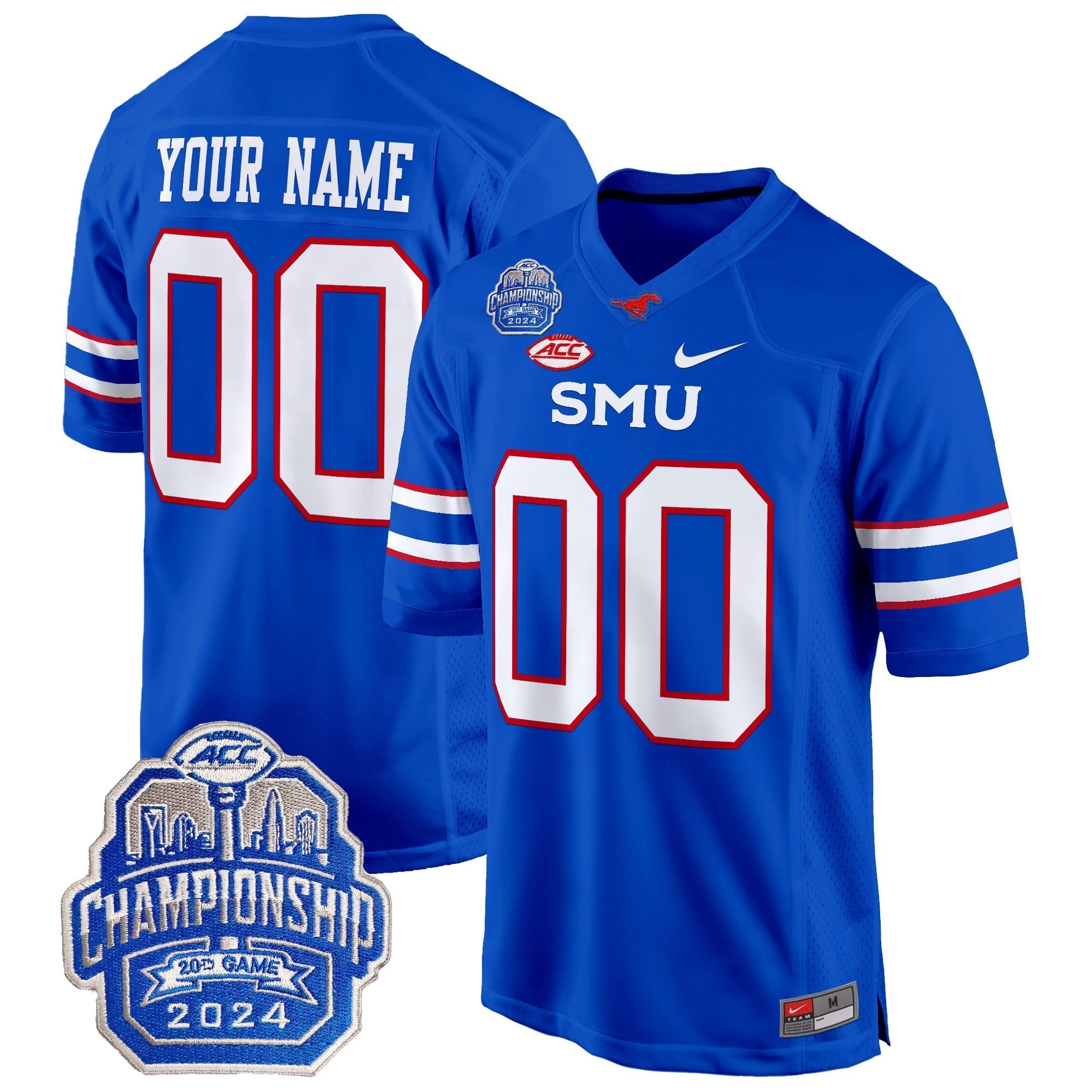 Custom SMU Mustangs 2024 ACC Championship Patch Game Jersey - All Stitched