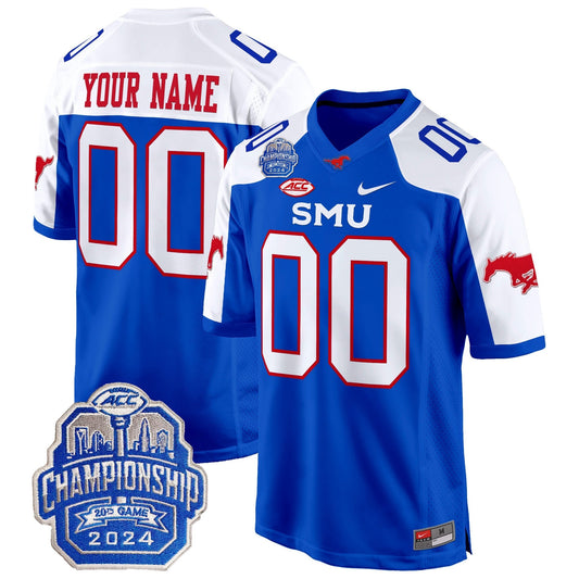 Custom SMU Mustangs 2024 ACC Championship Patch Game Jersey - All Stitched