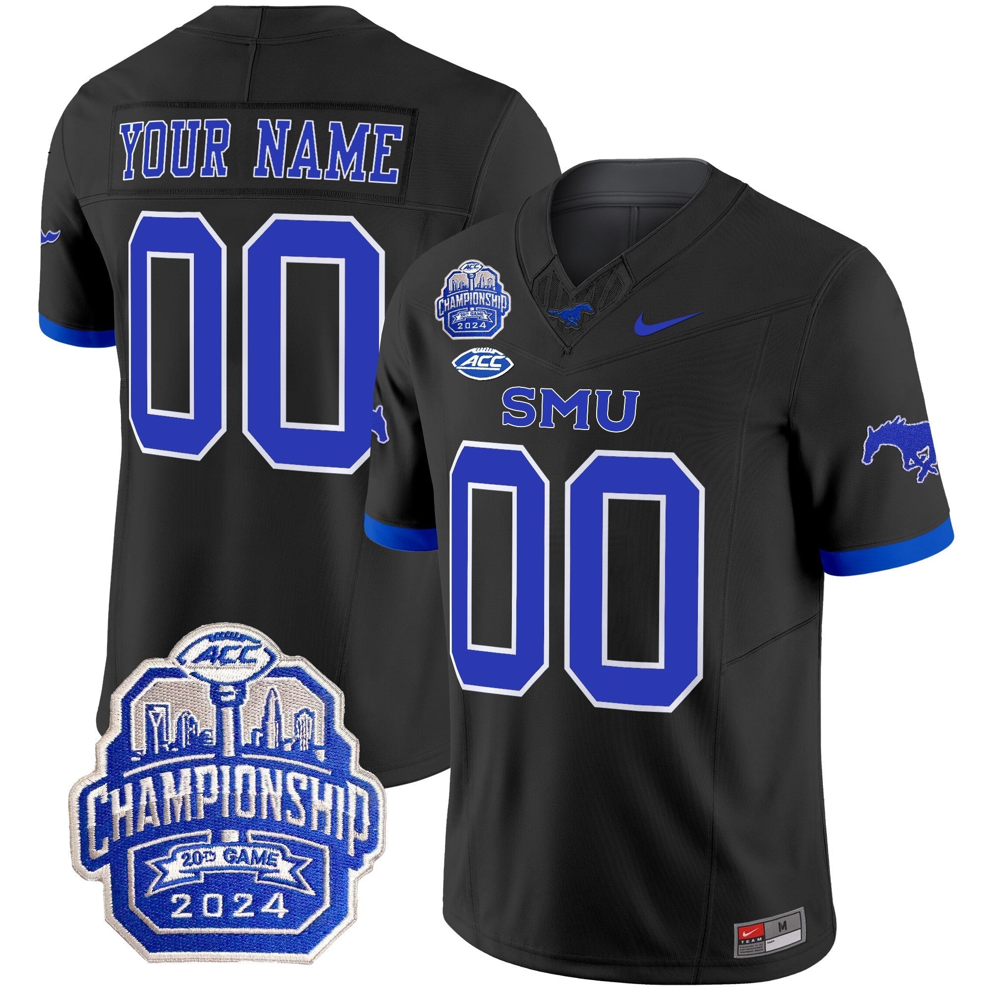 Custom SMU Mustangs 2024 ACC Championship Patch Vapor Limited Jersey - All Stitched