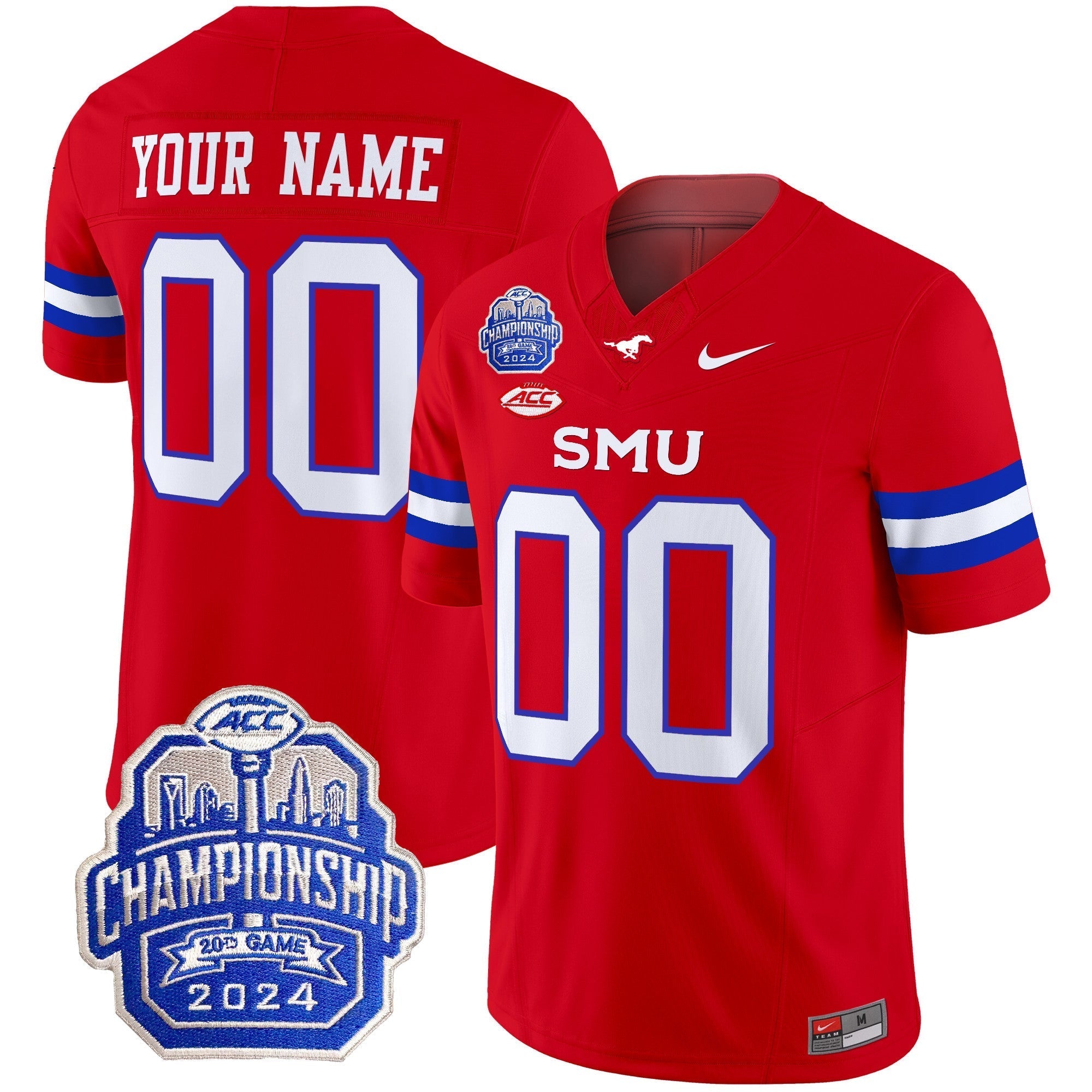 Custom SMU Mustangs 2024 ACC Championship Patch Vapor Limited Jersey - All Stitched