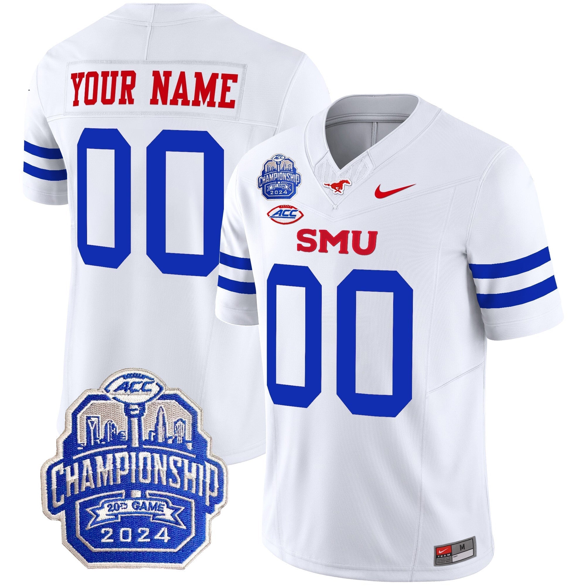 Custom SMU Mustangs 2024 ACC Championship Patch Vapor Limited Jersey - All Stitched