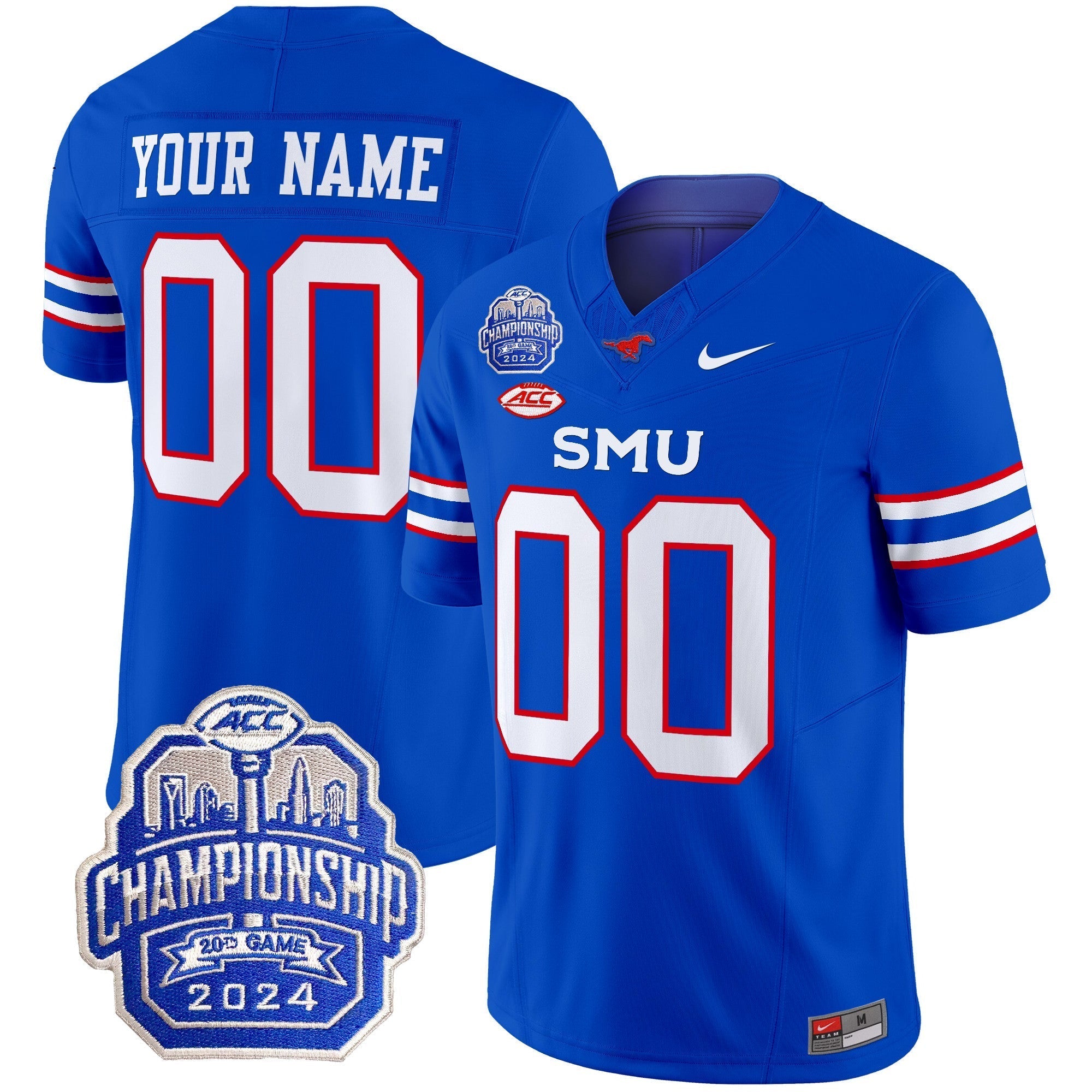 Custom SMU Mustangs 2024 ACC Championship Patch Vapor Limited Jersey - All Stitched