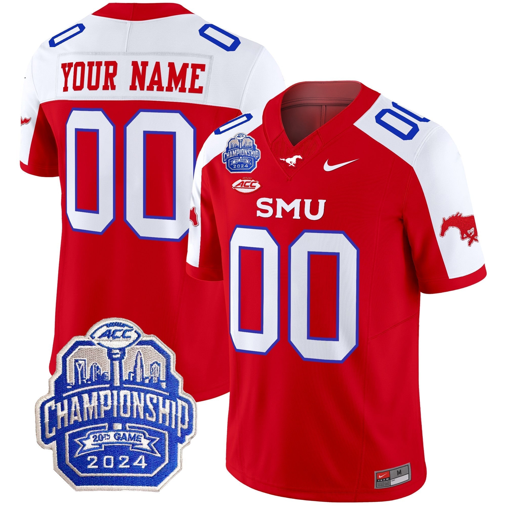 Custom SMU Mustangs 2024 ACC Championship Patch Vapor Limited Jersey - All Stitched