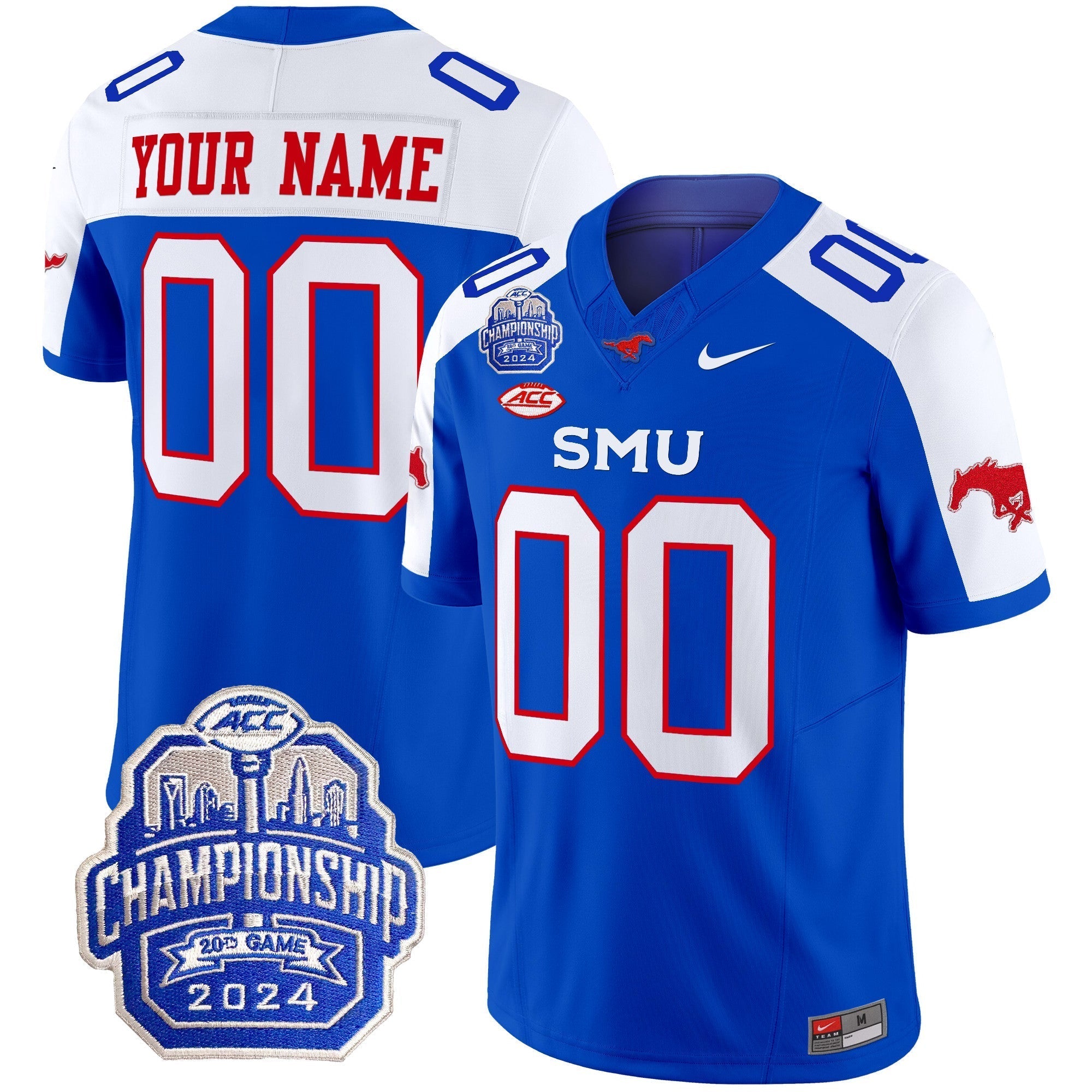Custom SMU Mustangs 2024 ACC Championship Patch Vapor Limited Jersey - All Stitched