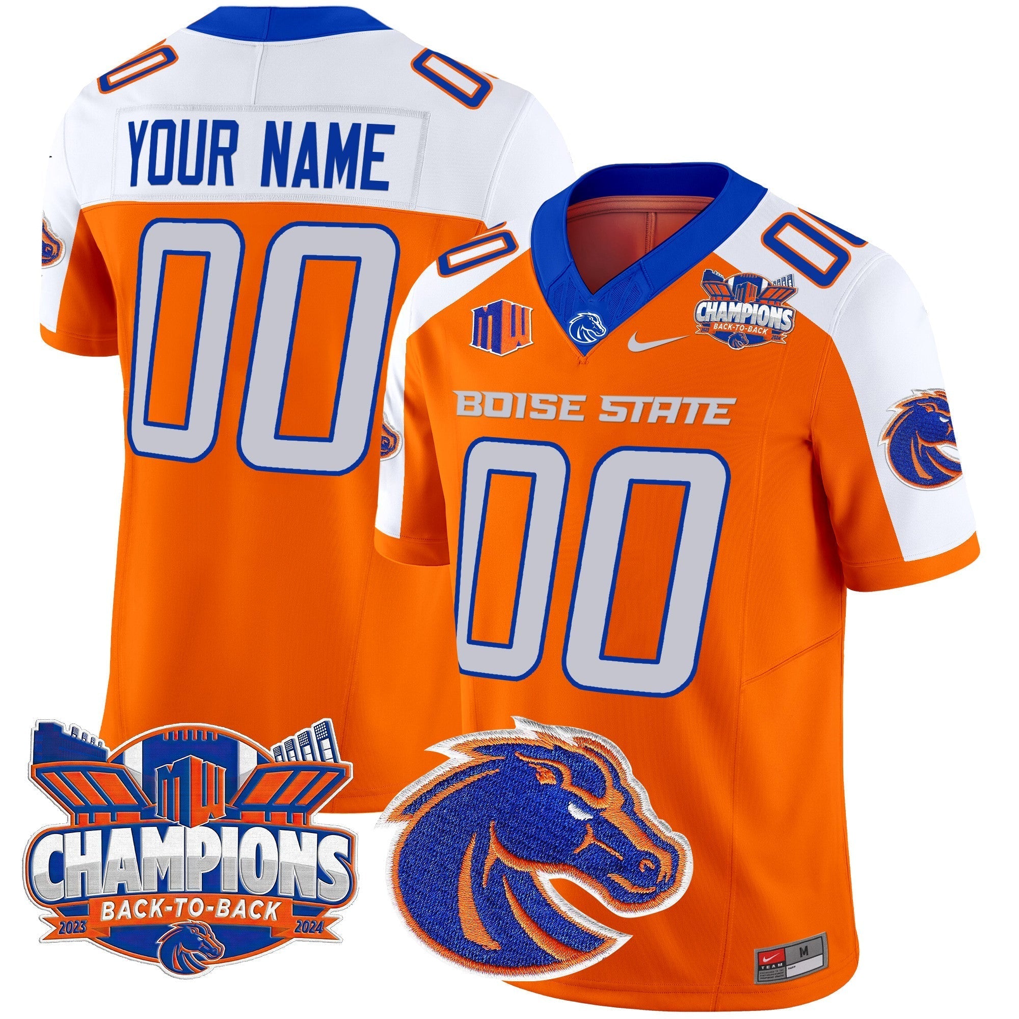Custom Boise State Broncos 2024 Back To Back Champions Vapor Limited Jersey - All Stitched