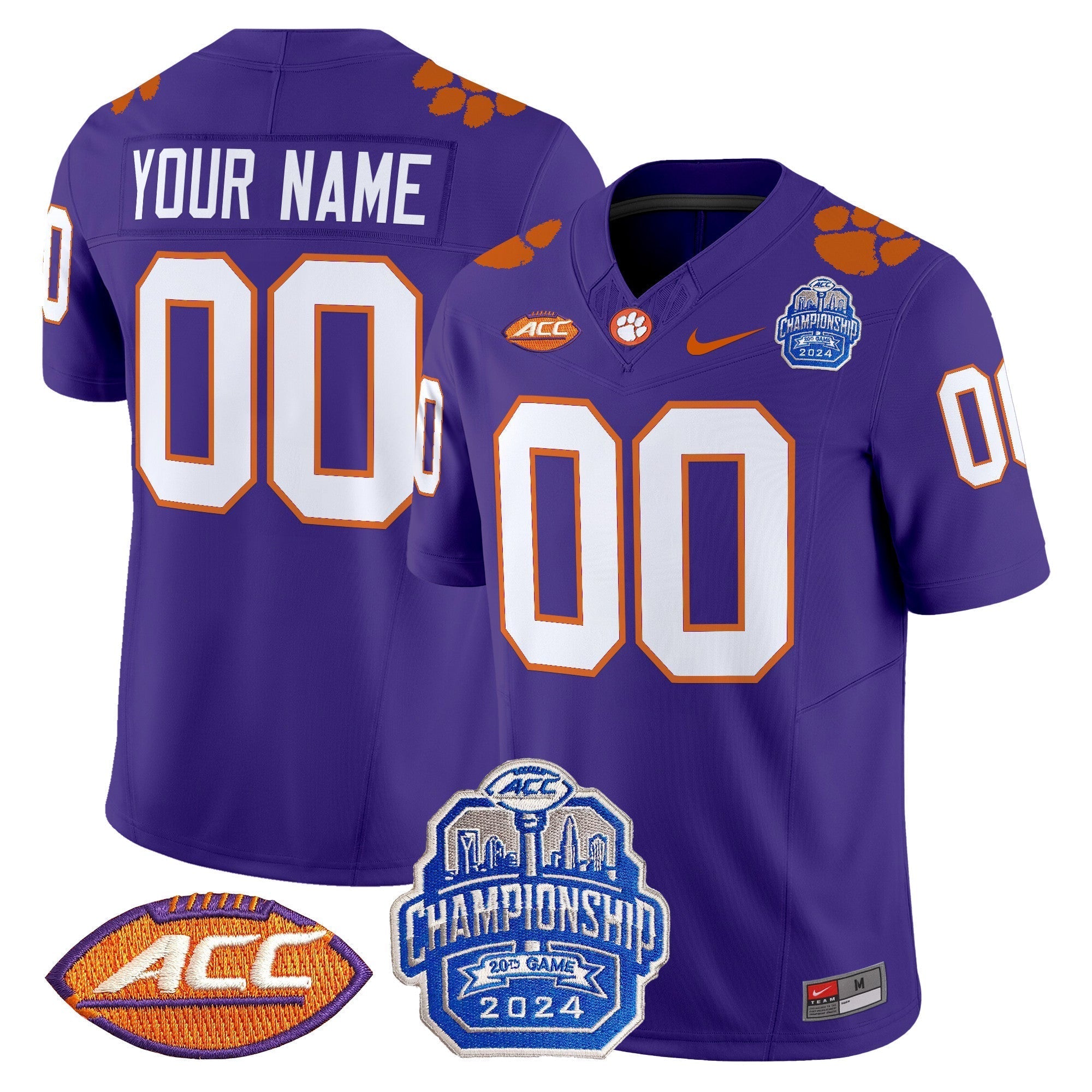Custom Clemson Tigers 2024 ACC Championship Patch Vapor Limited Jersey - All Stitched
