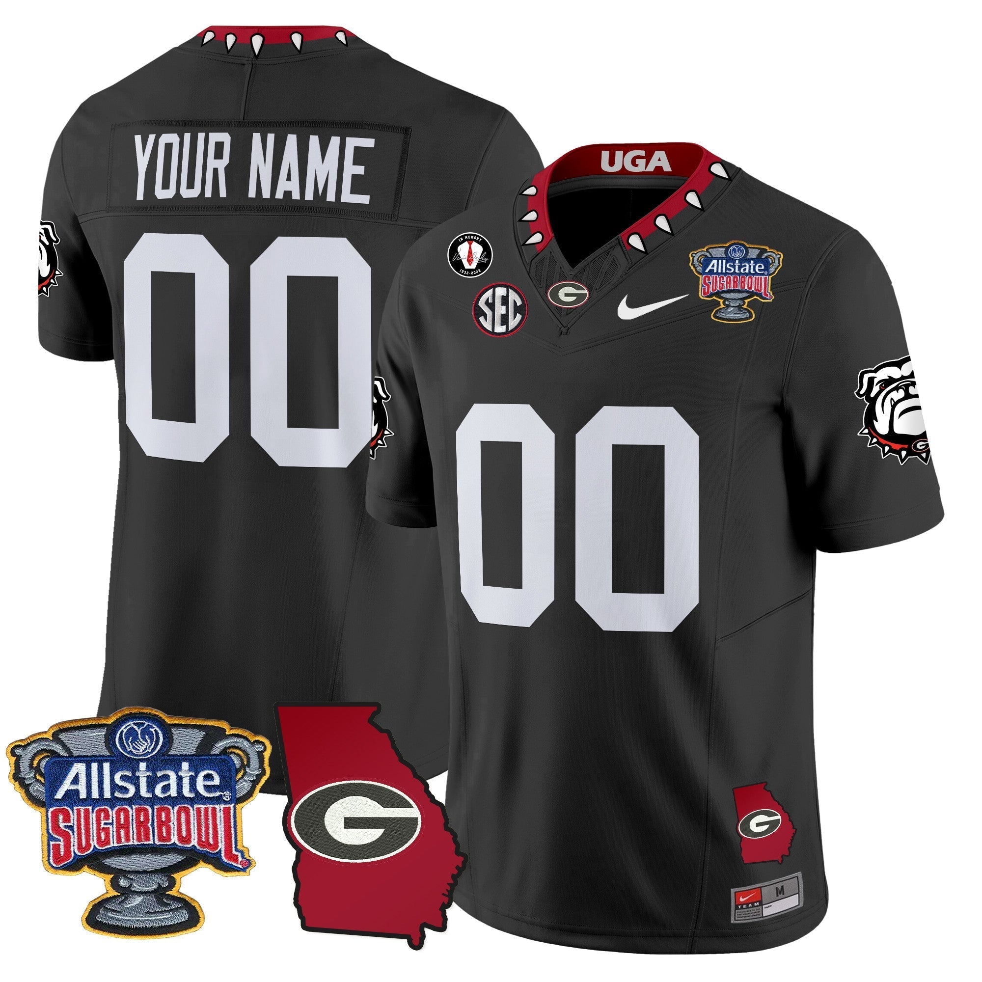 Custom Georgia Bulldogs 2025 Sugar Bowl & Georgia Map Patch Vapor Limited Jersey - All Stitched