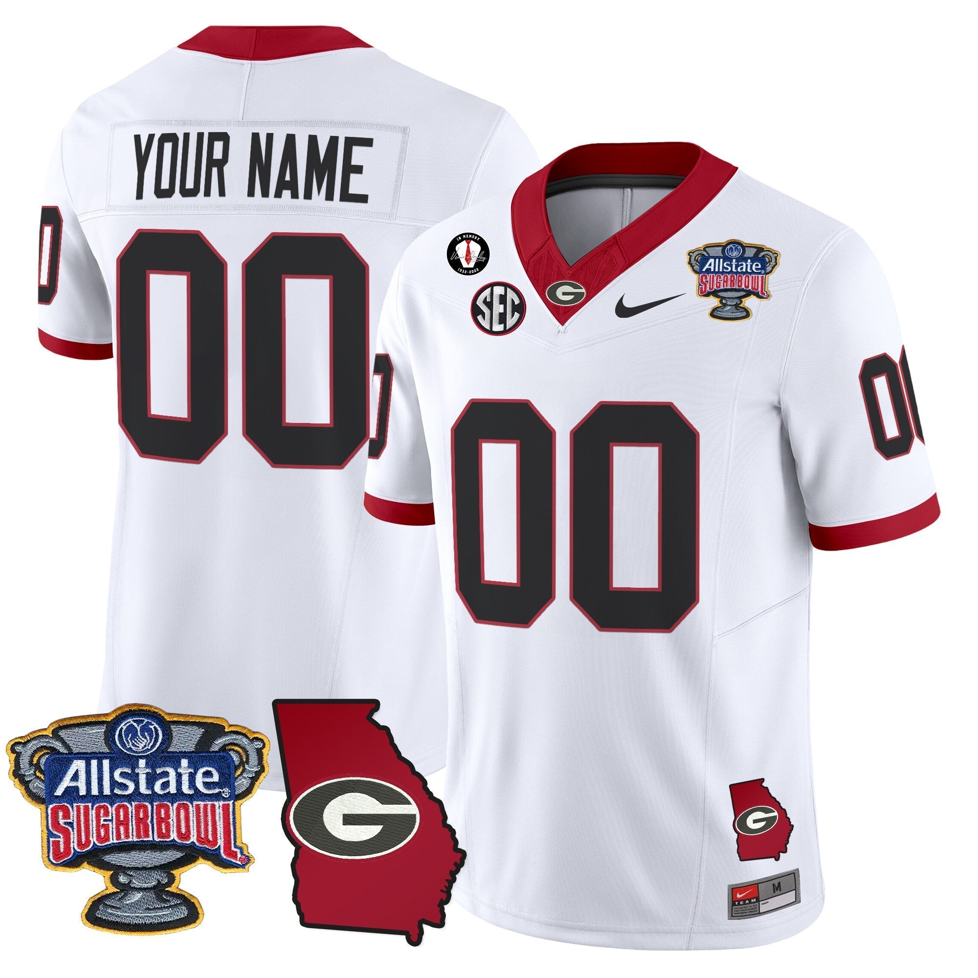 Custom Georgia Bulldogs 2025 Sugar Bowl & Georgia Map Patch Vapor Limited Jersey - All Stitched