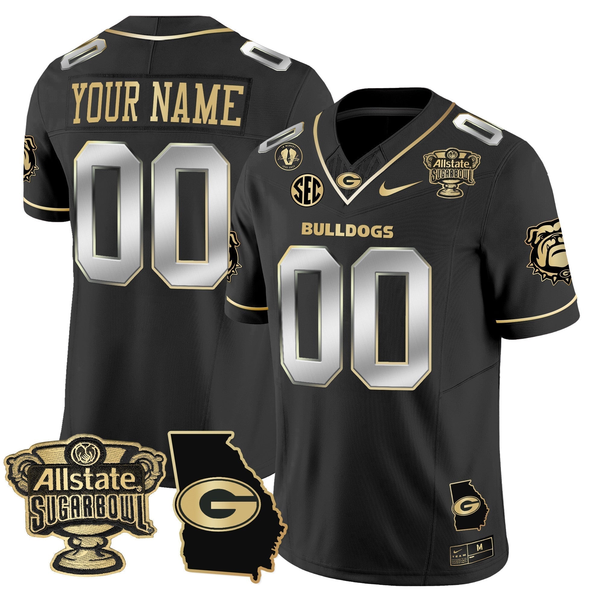 Custom Georgia Bulldogs 2025 Sugar Bowl & Georgia Map Patch Vapor Limited Jersey - All Stitched