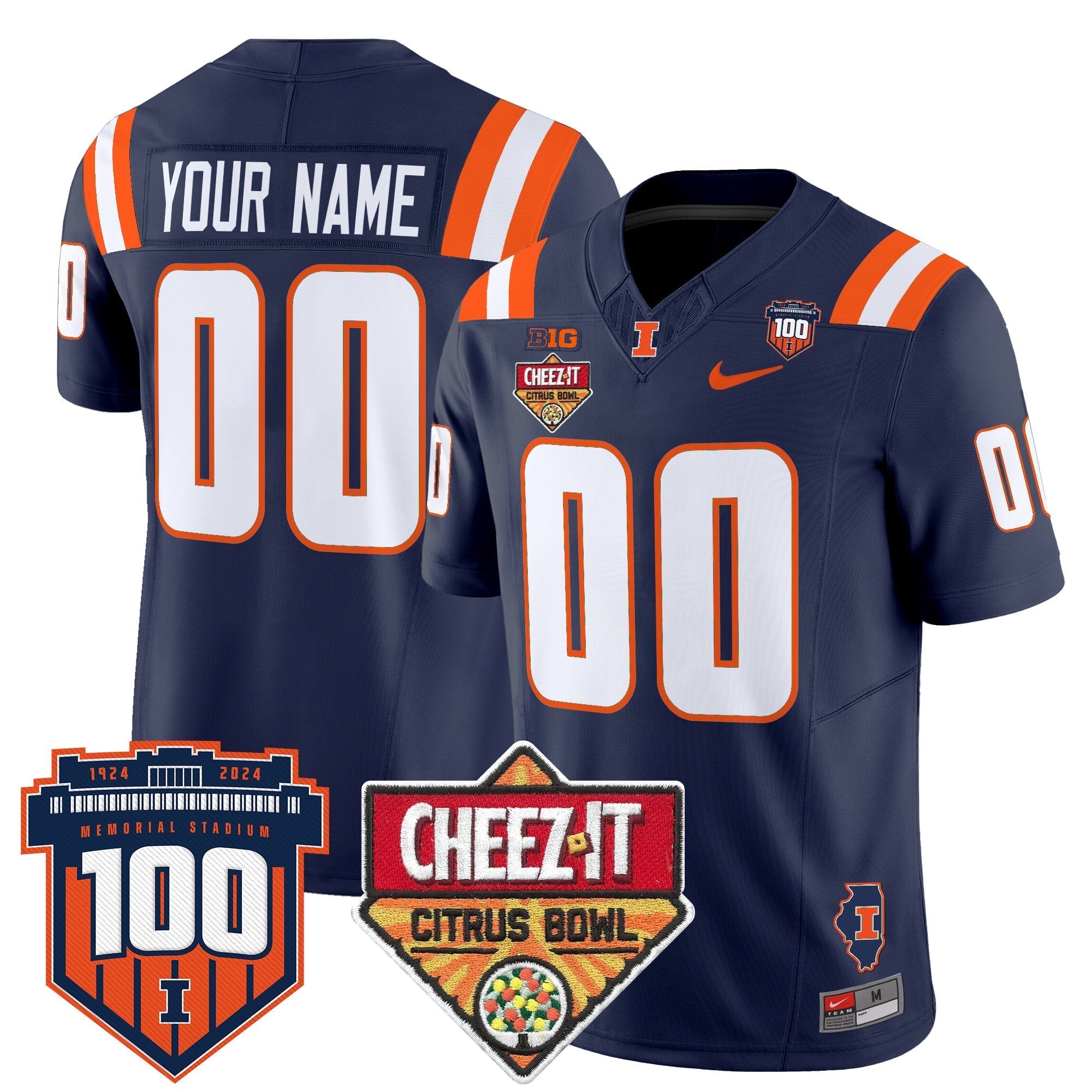 Custom Illinois Fighting Illini 2025 Cheez-It Citrus Bowl Patch Vapor Limited Jersey - All Stitched